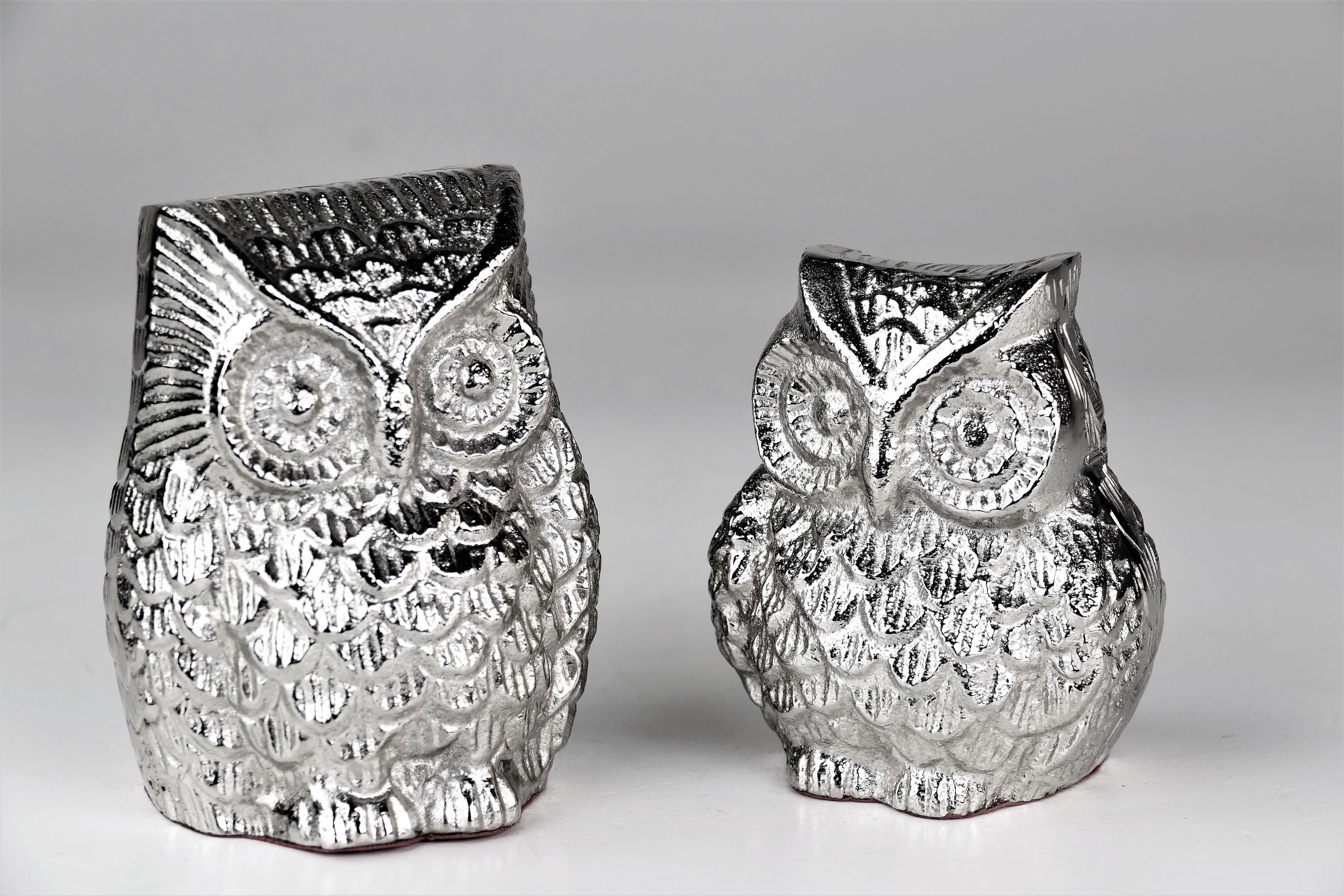 Dekoobjekt Deko Figur Eule "Maddy" 2er Set Uhu silber Tischdeko Deko Objekt