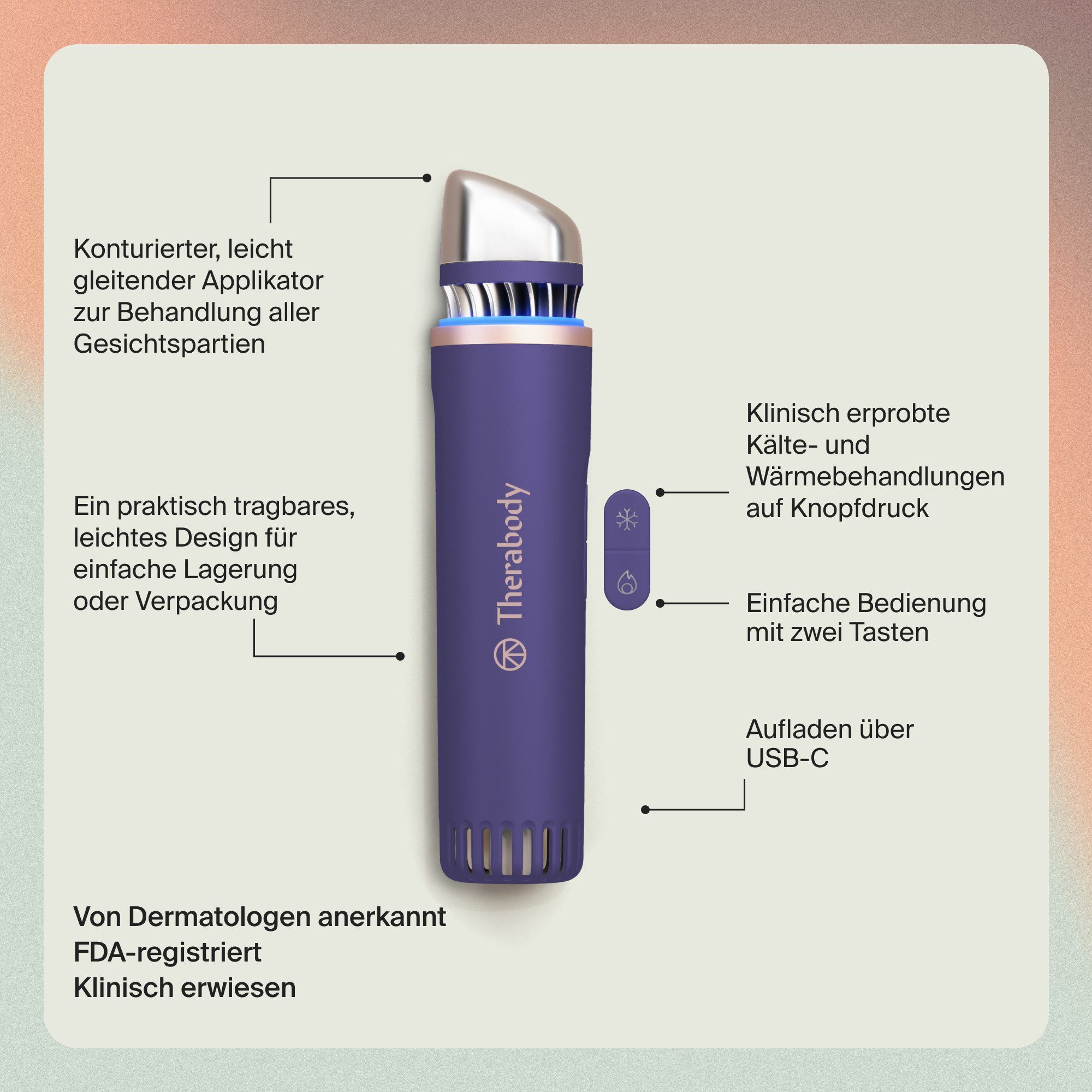 Therabody Anti-Aging-Gerät Theraface Depuffing Wand Kälte- und Wärmebehandlungen für das Gesicht, Verbessert die Strahlkraft, reduziert Augenringe und Schwellungen