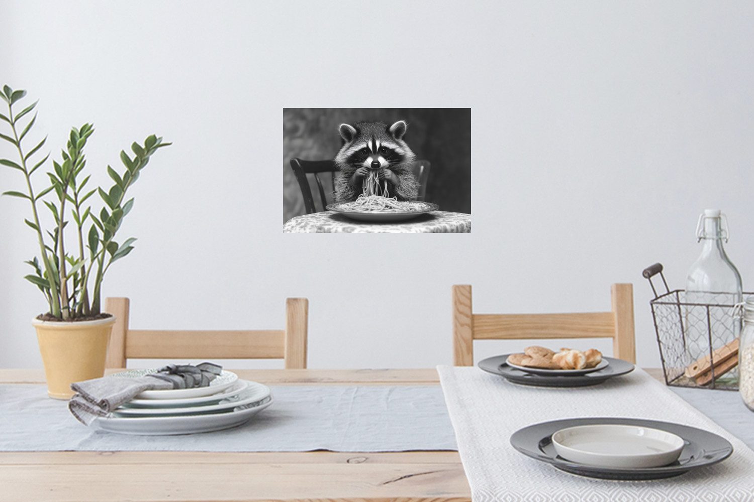 MuchoWow Wandsticker Waschbär - Niedlich - Pasta - Tischtuch - Schwarz - We günstig online kaufen