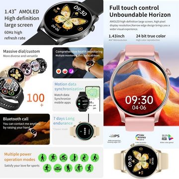 LWEARKD Smartwatch (1,43 Zoll, Android, iOS), mit Telefonfunktion Pulsmesser, Schlafmonitor, Schrittzähler, Tracker
