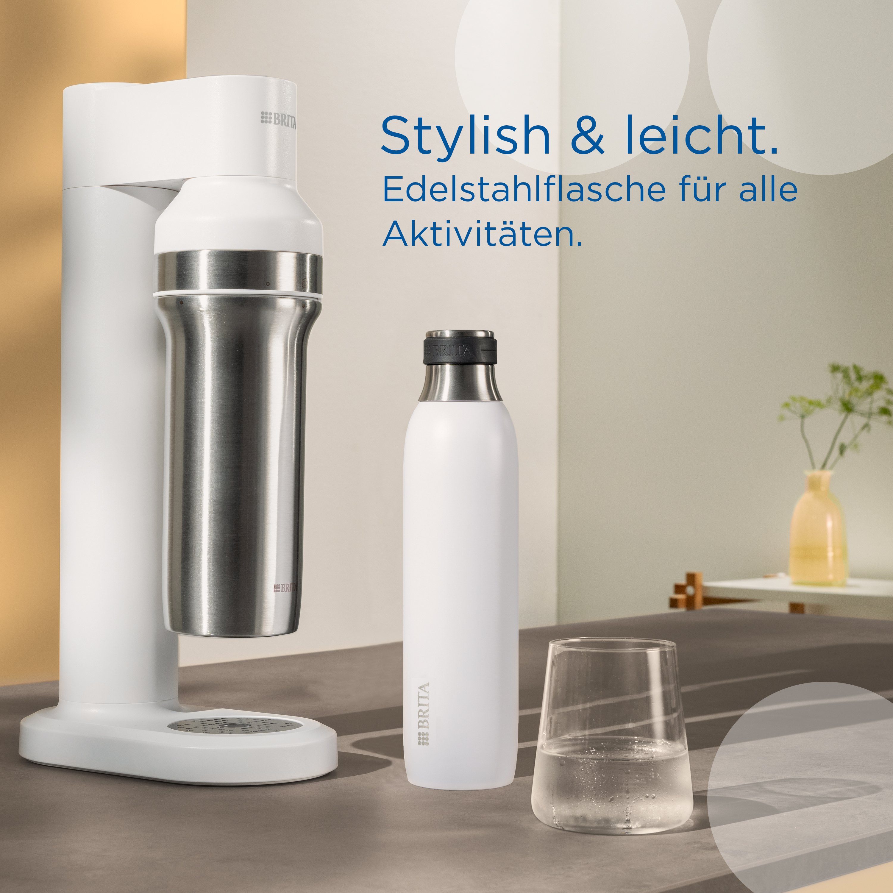 BRITA Wassersprudler Flasche sodaTRIO, (1 x original BRITA sodaTRIO Edelstahlflasche), isolierte & doppelwandige Premium Edelstahl Flasche, 0,65l