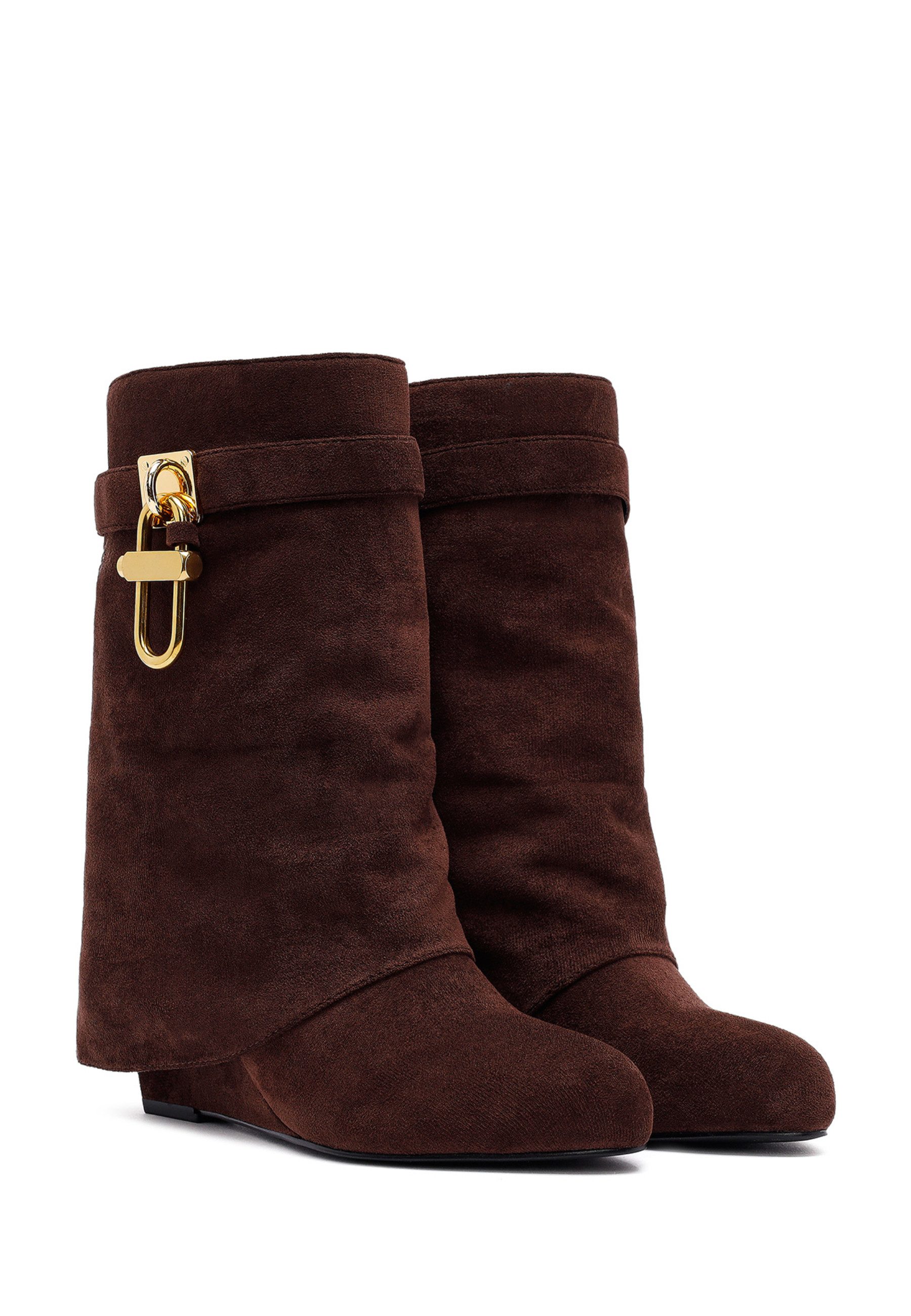 Derimod Keilabsatz-Stiefeletten aus Kunstvelours Ankleboots Lederfutter, TPU Sohle, Absatz 7 cm – Bild 4 von 5
