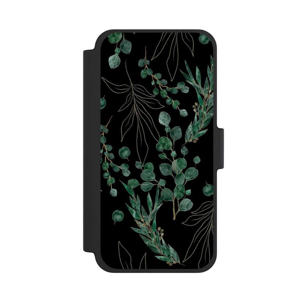 NIVOCASE Handyhülle Eukalyptus Blätter Natur Eukalyptusblätter Black, Apple iPhone 12 mini Klapphülle Handyhülle aus Kunst Leder