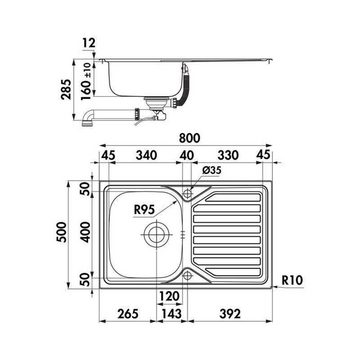 Naber Edelstahlspüle Naber Nava 3 Edelstahl Küchenarmatur Drive 1 Chrom Hochdruck, 80/50 cm