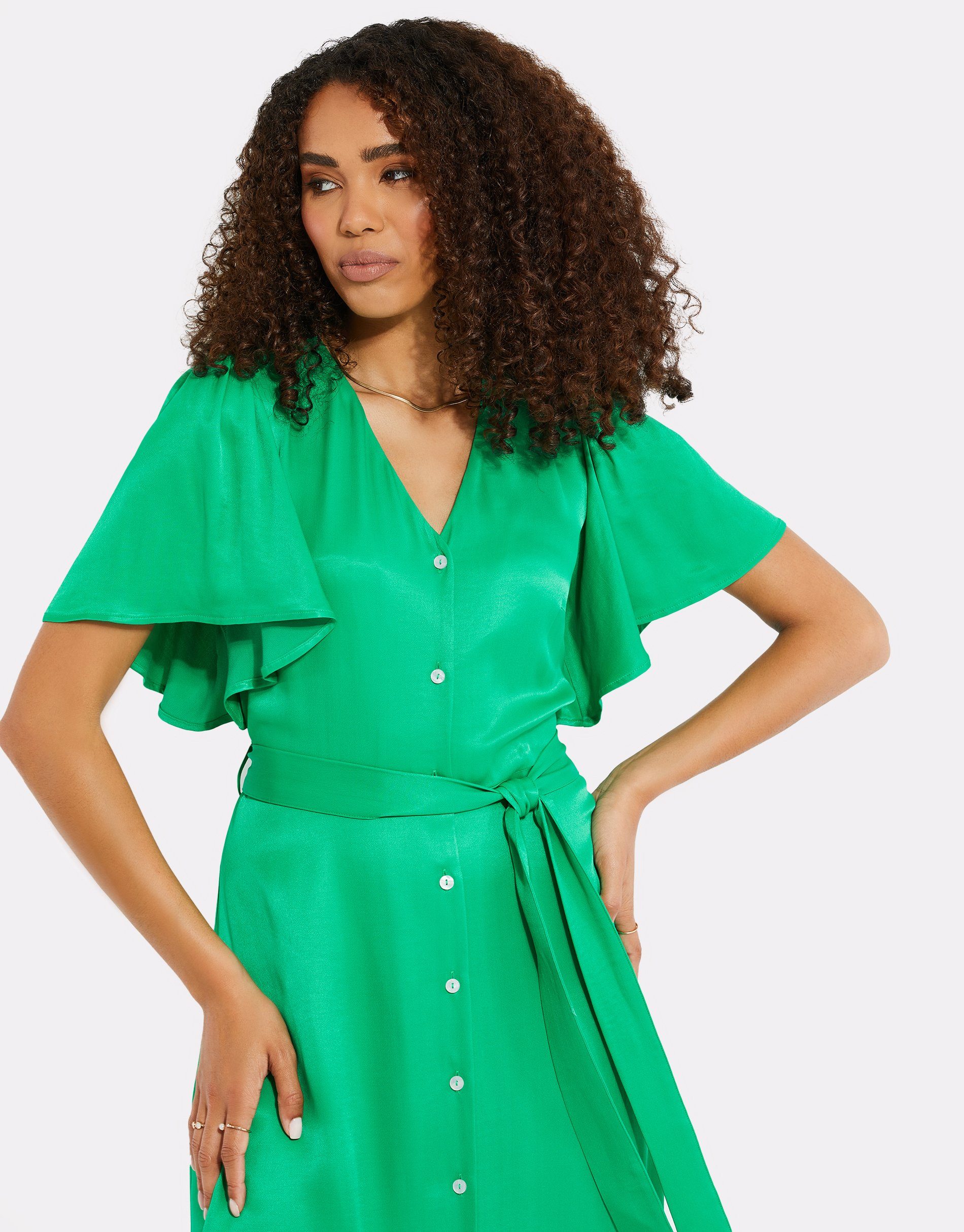 Midi Green Satin Sommerkleid Salad grün - THB Threadbare