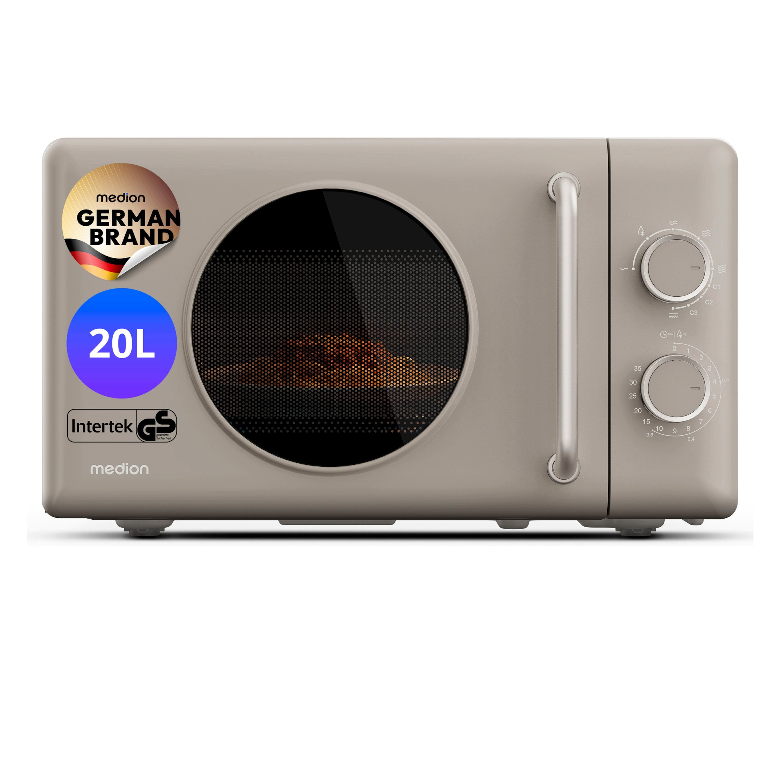 Medion® Mikrowelle MD100119, 800W Leistung,5 Mikrowellenstufen, Auftaufunktion, Retro-Design