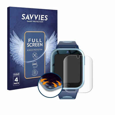Savvies Full-Cover Schutzfolie für Fitonme 4G Smartwatch 2023, Displayschutzfolie, 4 Stück, 3D Curved klar