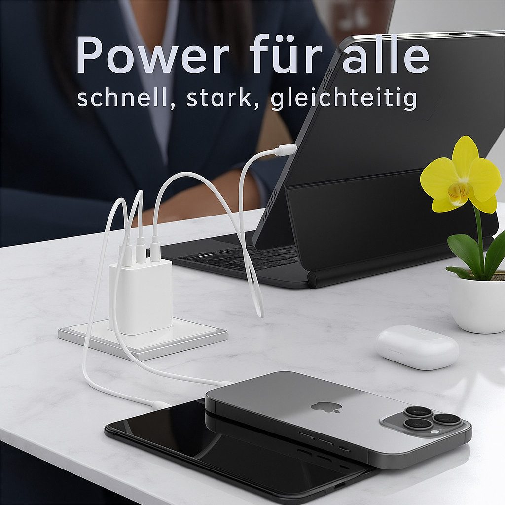Alpha Electronics 65W USB-C Schnellladegerät für Samsung S25 S24 S23 iPhone 16 15 Huawei Smartphone-Ladegerät (3250 mA, Sonderangebot, 2-tlg., inklusive 1 Meter oder 2 Meter 65W USB-C Schnellladekabel, Universalkompatibilität Ladegerät Netzteil Adapter)
