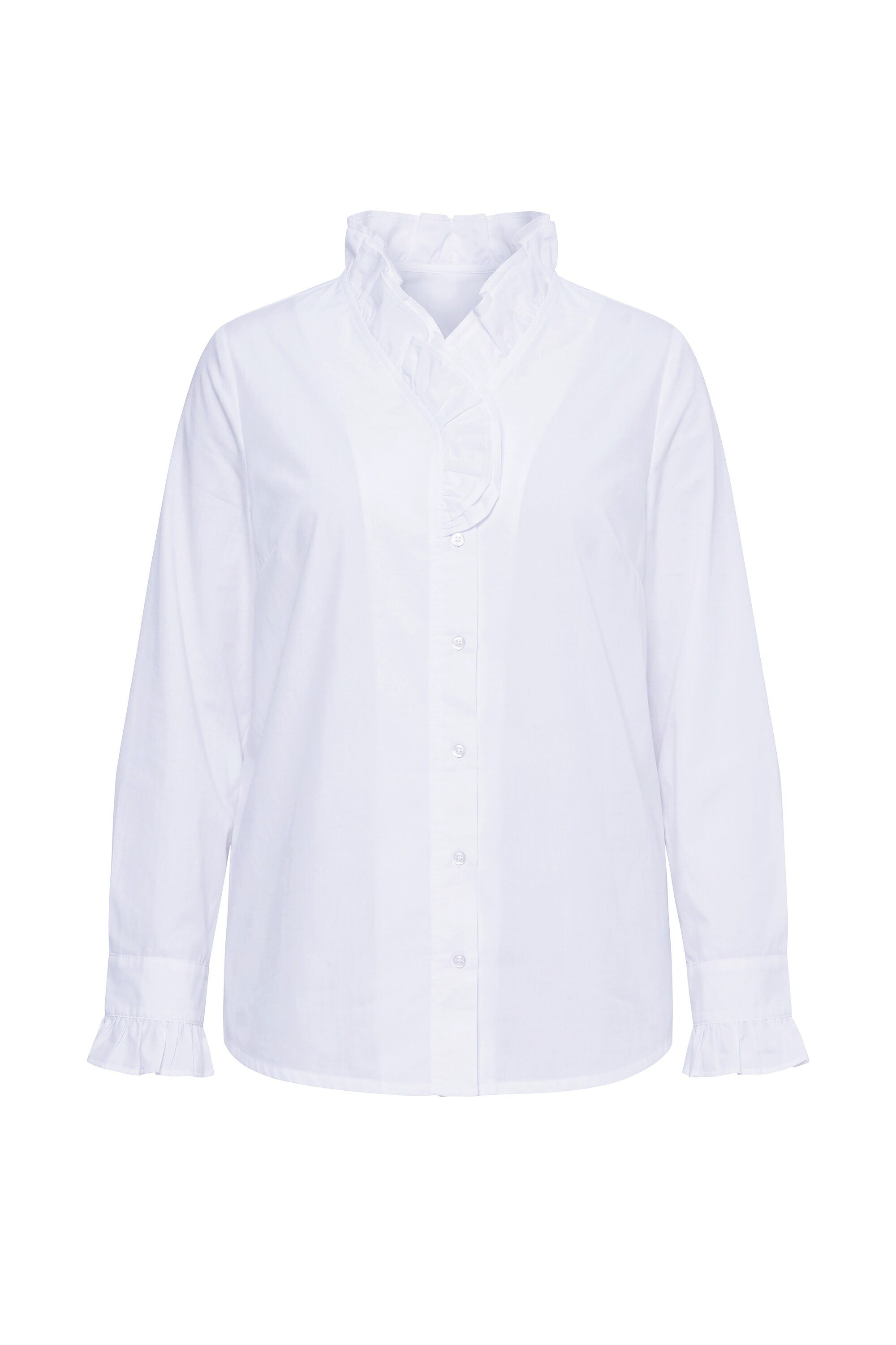 Ulla Popken Longbluse Bluse Rüschenkragen V-Ausschnitt Langarm – Bild 2 von 4