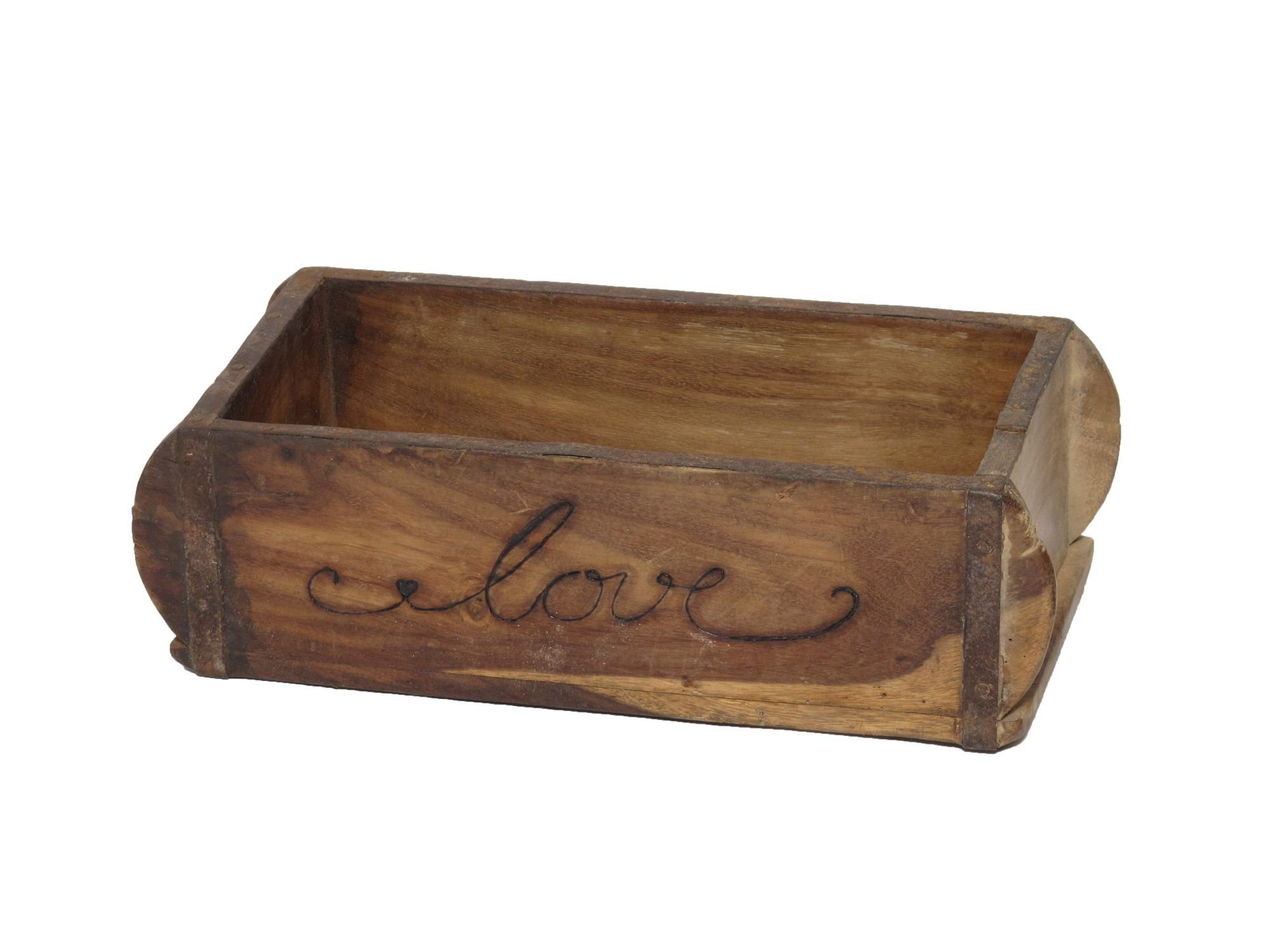 Holzkiste Laursen Ziegelform "Love" mit Herz Unika alte Backsteinform Holz Box