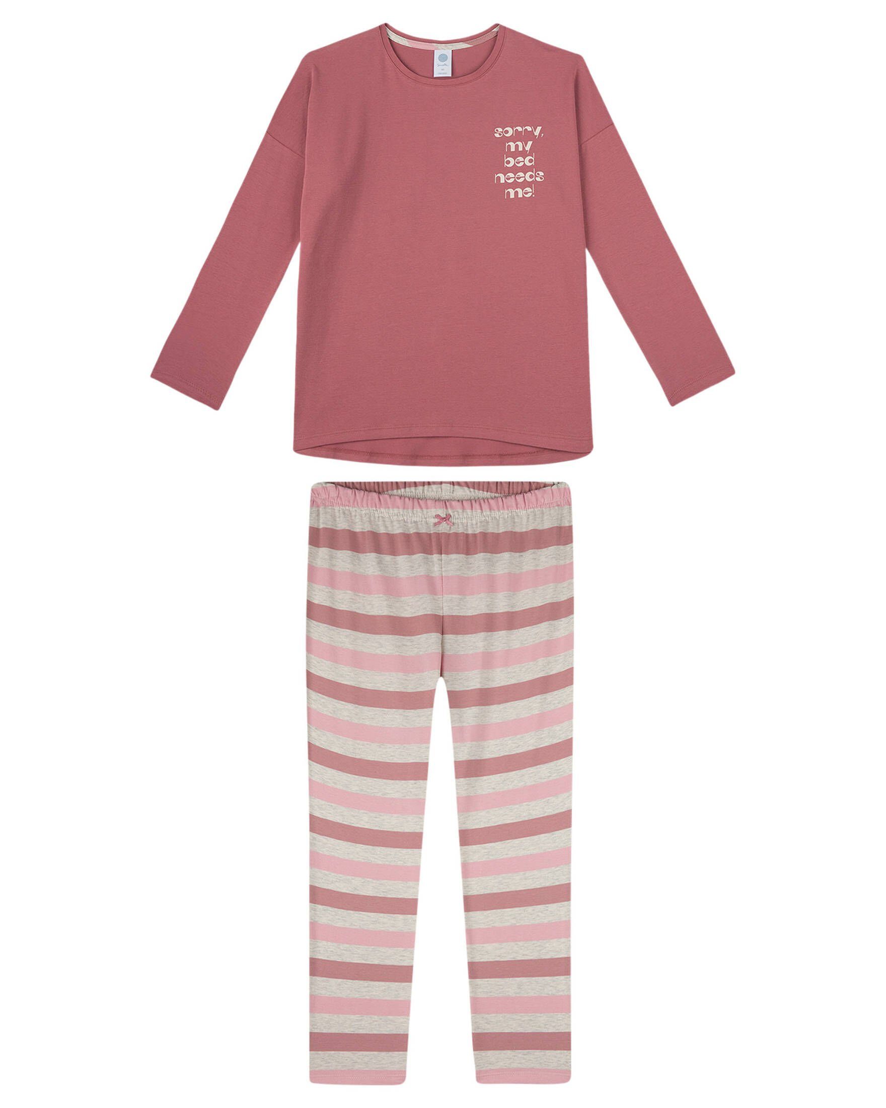 Sanetta Schlafanzug Mädchen Schlafanzug (2 tlg), Unifarbenes Oberteil mit  Frontdruck und Rundhalsausschnitt