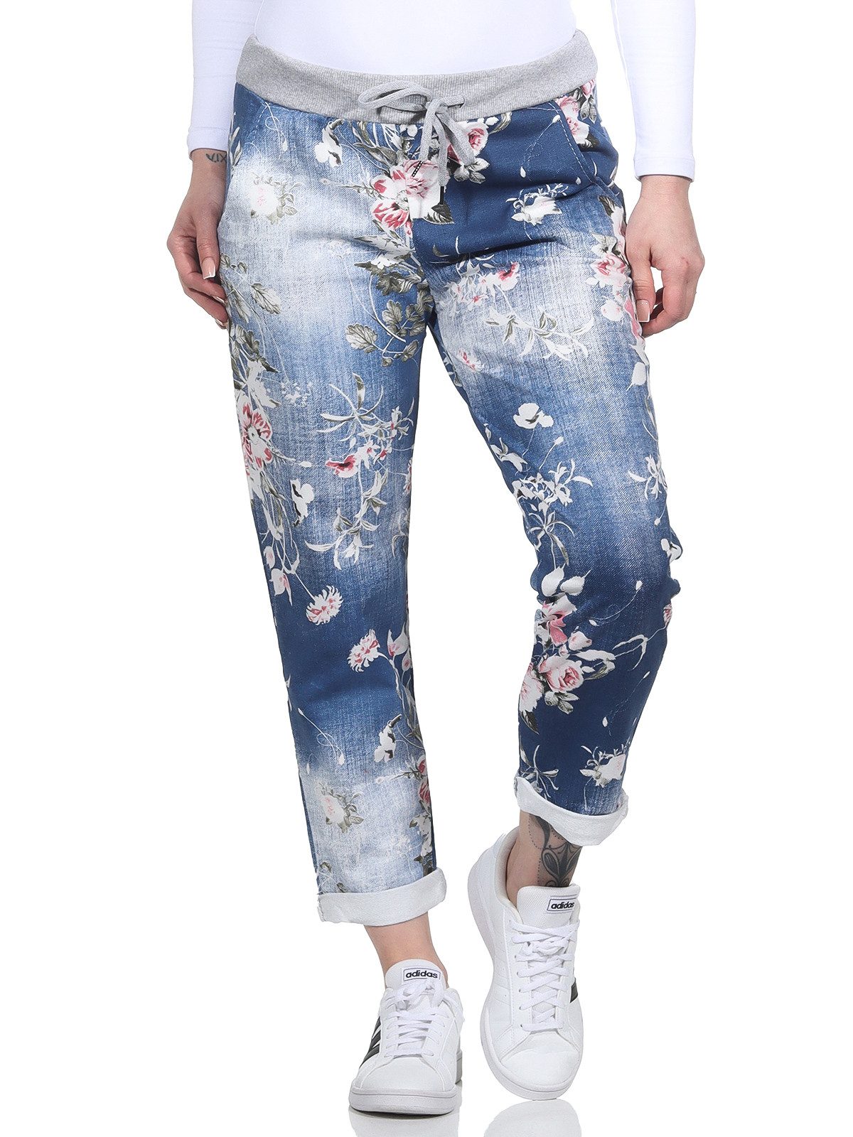 CLEO STYLE Jogginghose Damen Jogginghose 2581 36-40 Dunkelblau / Blume