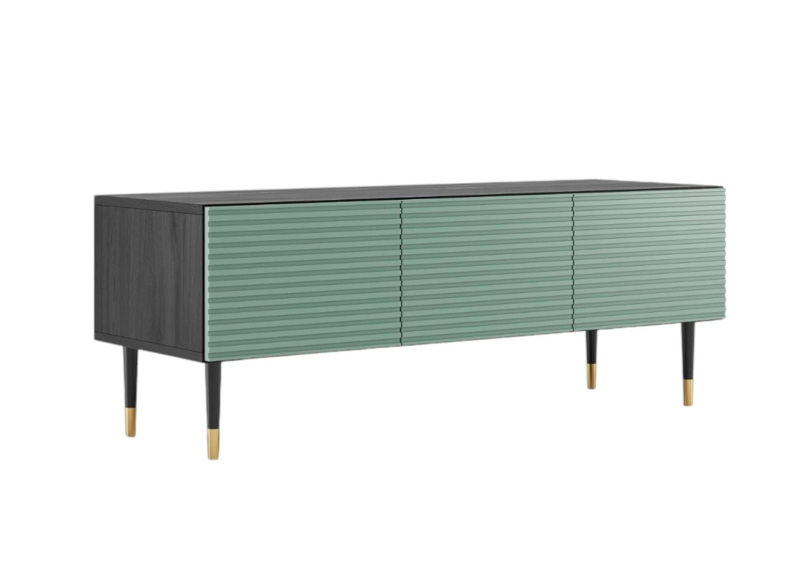 Compleo Kommode TV Grüne Designer TV- Kommode mit Rillenoptik, 120 cm breit