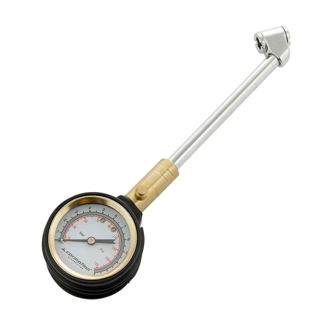 Carmotion Luftdruckmessgerät Manometer 15 BAR mit rotierender Uhr und Metallrohr 15 cm, Manometer 15 BAR mit rotierender Uhr und Metallrohr 15 cm