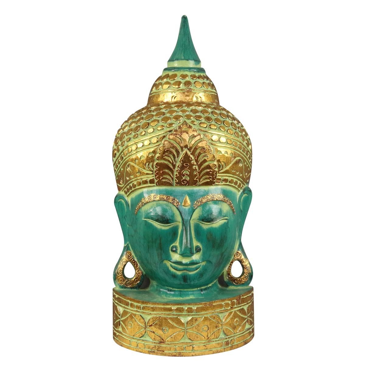 Oriental Galerie Dekofigur Buddha Büste in Grün Gold 70 cm (1 St), Skulptur, Figur, Holzbüste, Asiatische Dekoration