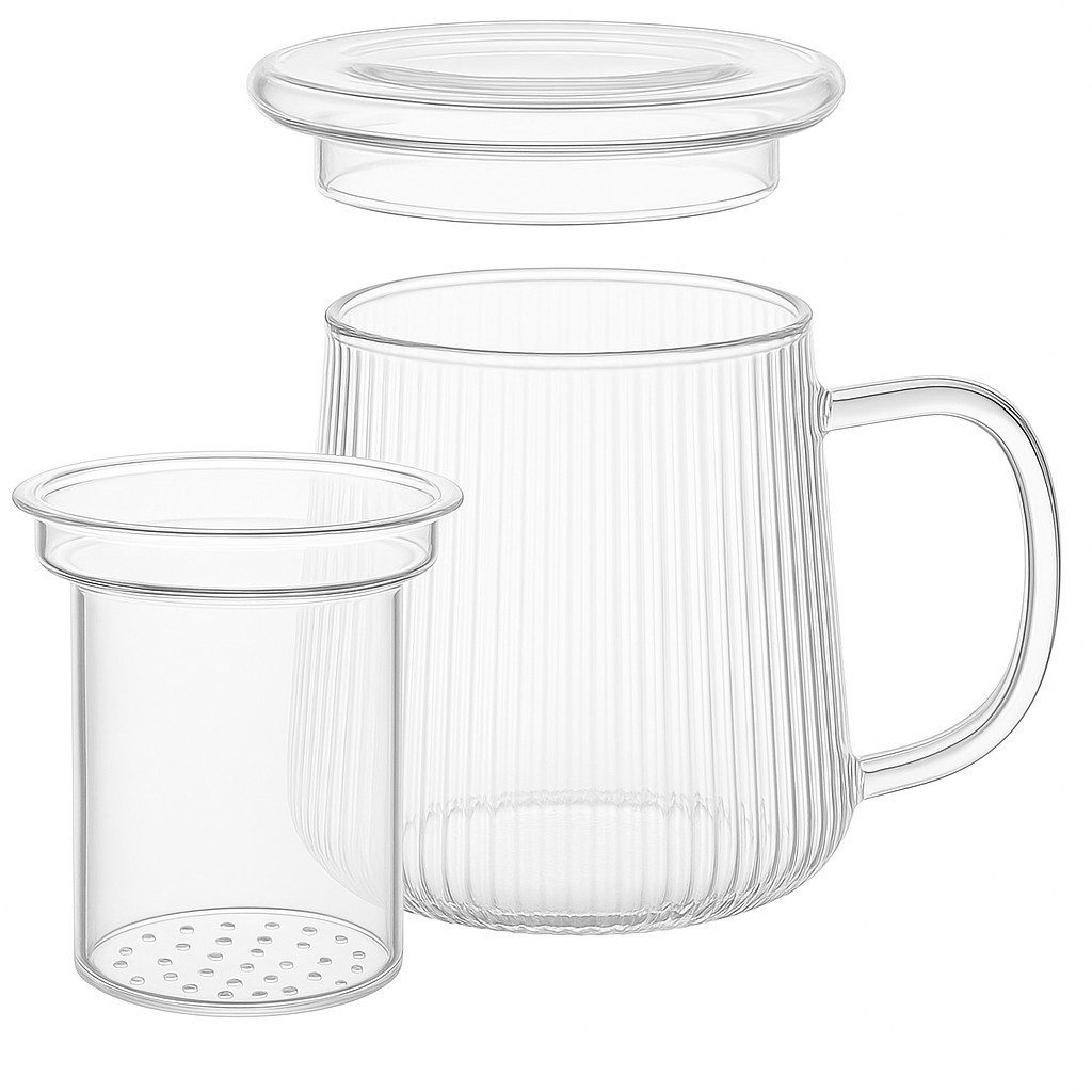 Goodwei Teeglas Teezubereiter aus Glas mit Filter und Deckel – Teetasse & Teekanne
