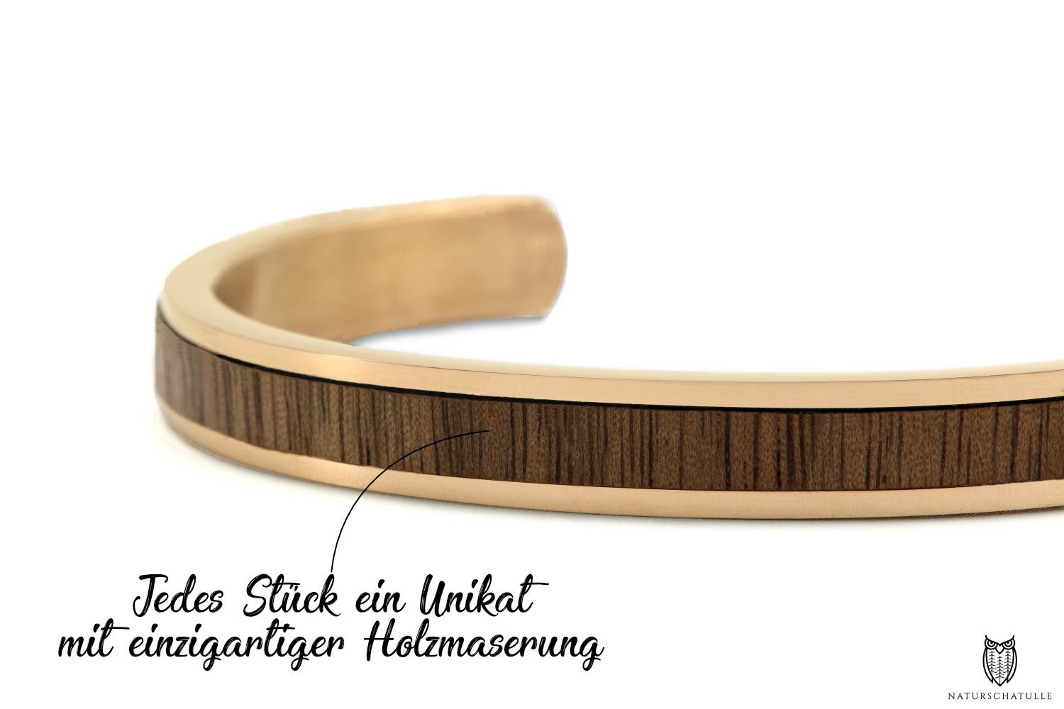 NaturSchatulle Armreif Shine (Holzschmuck), Silber, Rosegold, Armband, Damen, Frauen, Armschmuck, Accessories