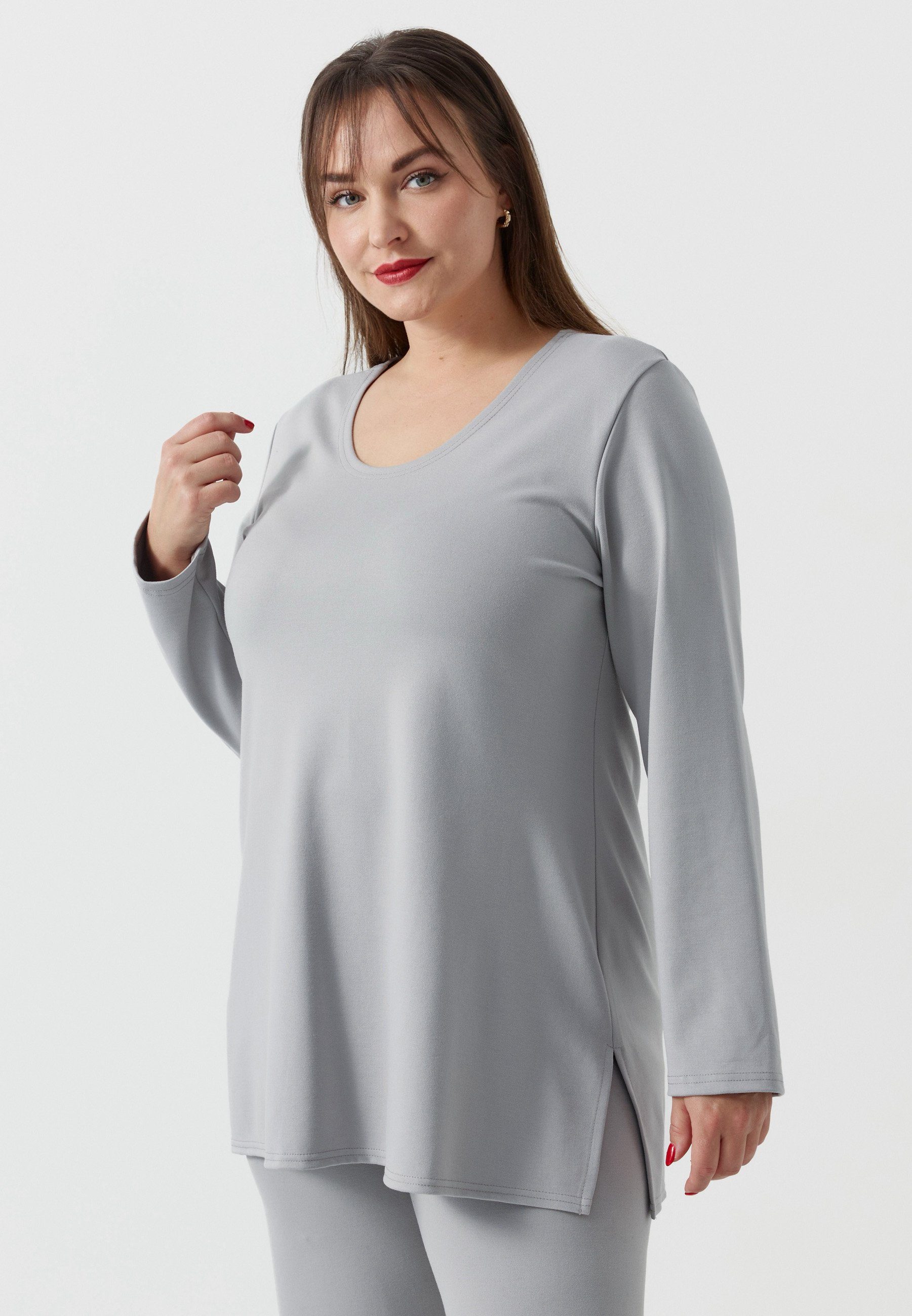 Kekoo Tunikashirt Longsleeve Shirt A-Linie mit Elasthan 'Essential' Grau