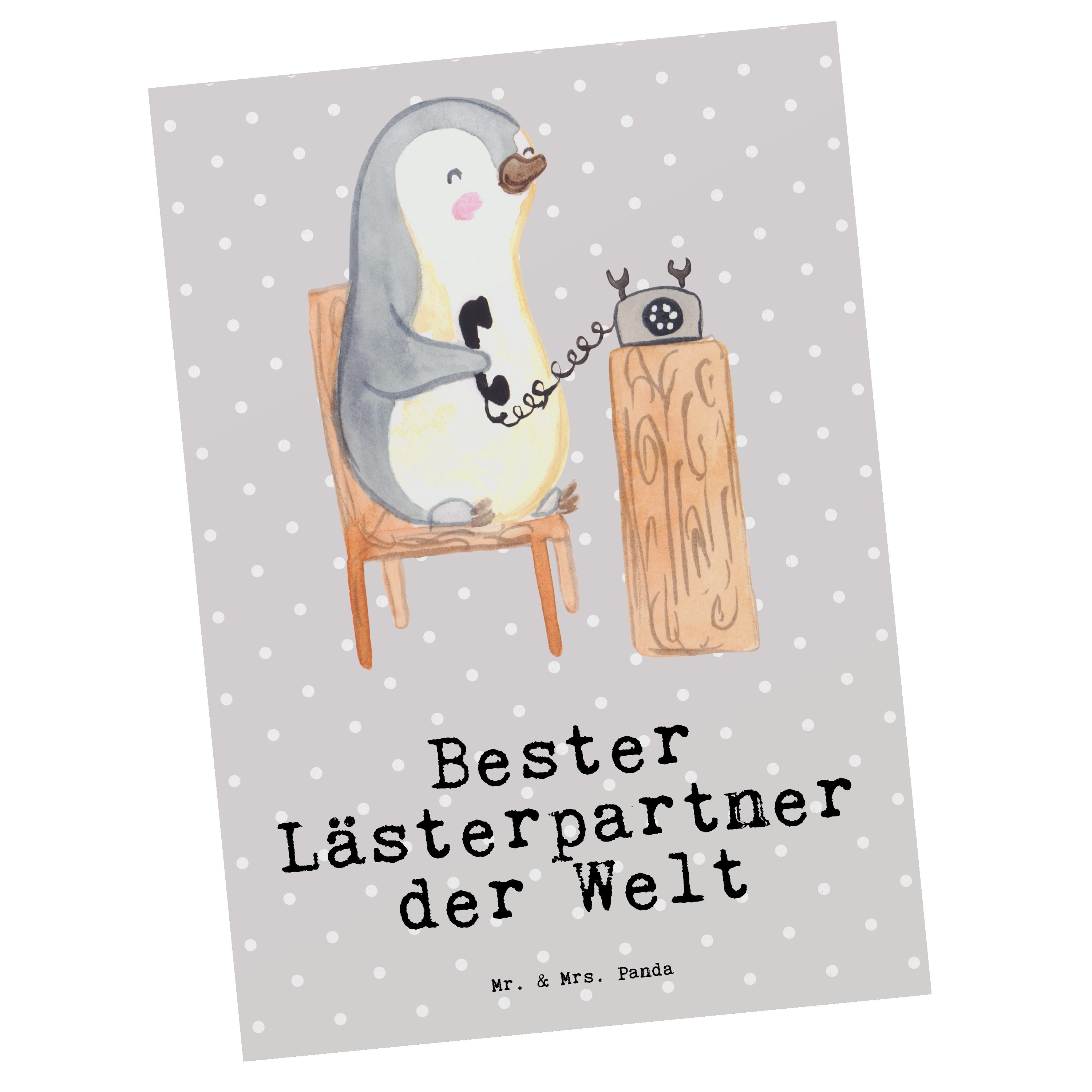 Mr. & Mrs. Panda Postkarte Pinguin Bester Lästerpartner der Welt - Grau Pastell - Geschenk, lest