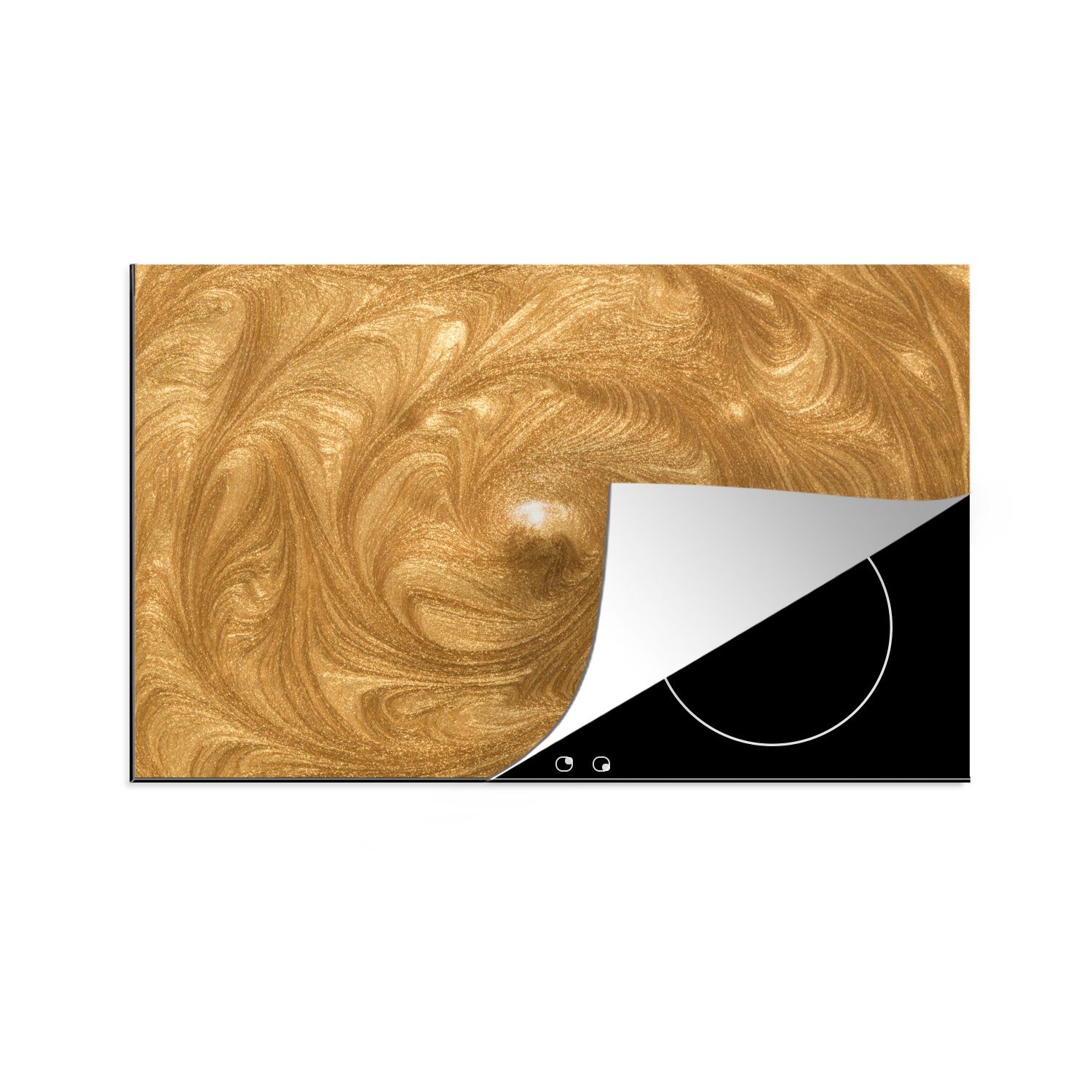MuchoWow Herdblende-/Abdeckplatte Kreis - Golden - Farbe, Vinyl, (1 tlg), 81x52 cm, Induktionskochfeld Schutz für die küche, Ceranfeldabdeckung