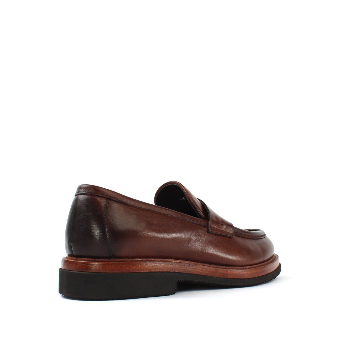 Celal Gültekin Leder-Loafer Slip-On Plateau Blockabsatz Glattleder Business Herren Loafer Glattleder, Echtleder-Futter, Holzoptik-EVA-Sohle, Braun, 45 – Bild 4 von 5