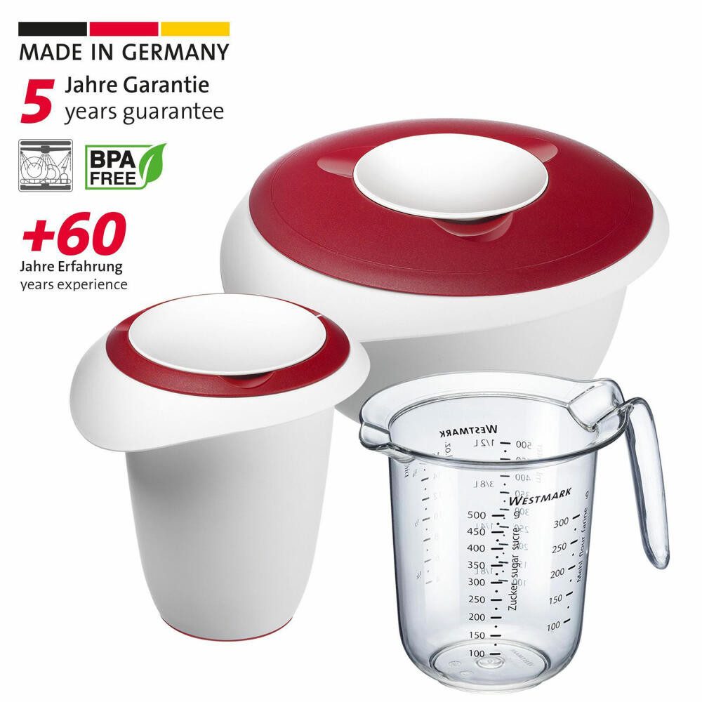 WESTMARK Rührschüssel Back-Set, 3-tlg.: 1 Rührschüssel 2,5 l, 1 Quirltopf 1 l, 1 Messkanne, SAN, PP, PE, Made in Germany