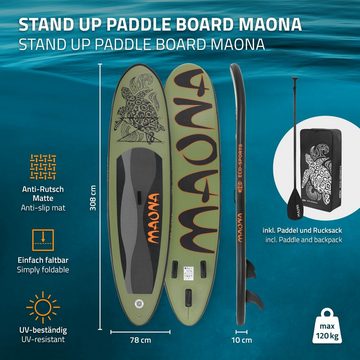 ECD Germany SUP-Board Stand Up Paddle Board aus PVC Paddelboard, Surfboard Grün 308x76x10 cm mit Anti-Rutsch Belag Komplett Set