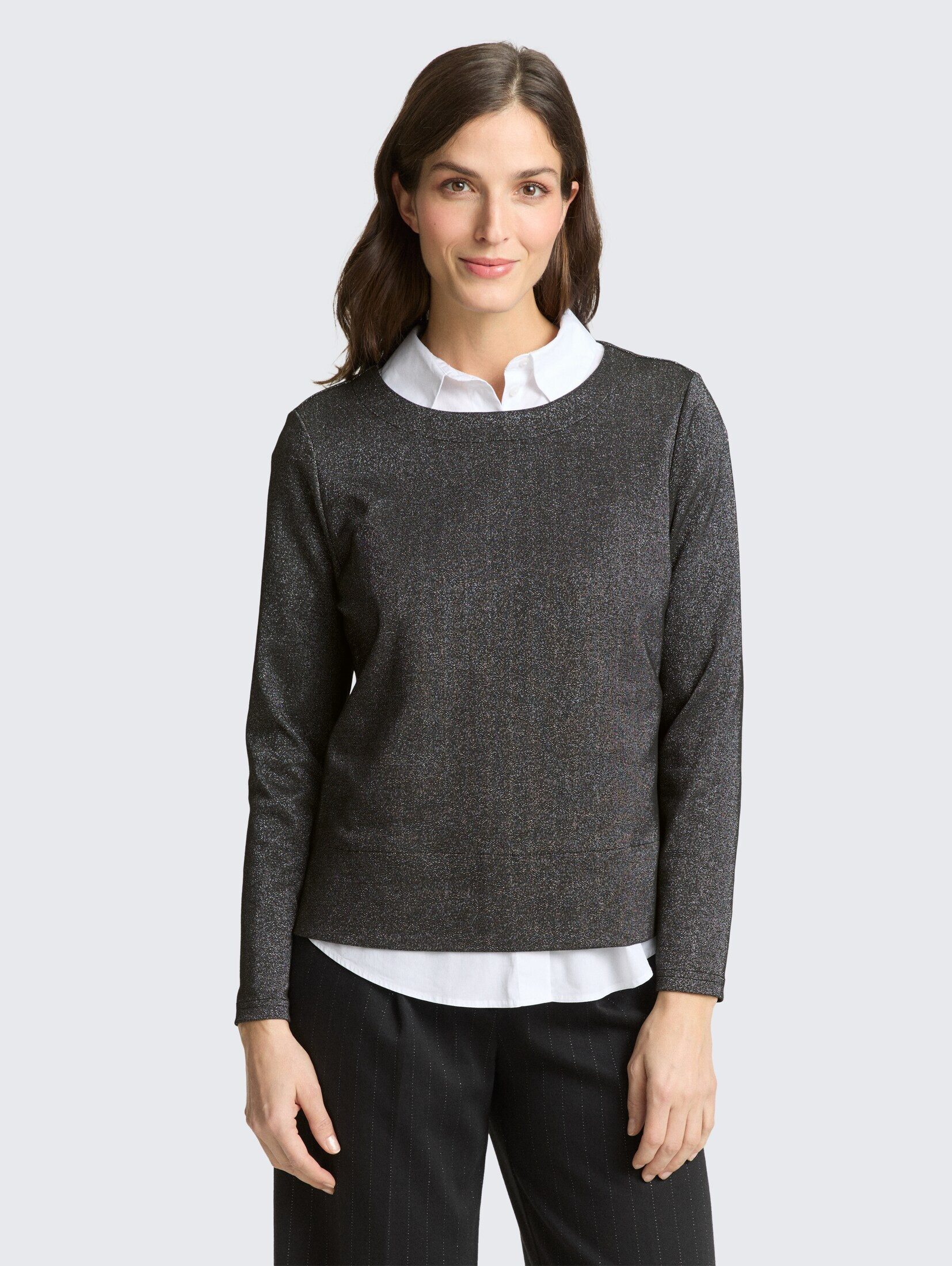 TOM TAILOR Langarmshirt T-Shirt Langarmshirt mit Glitzer-Effekt