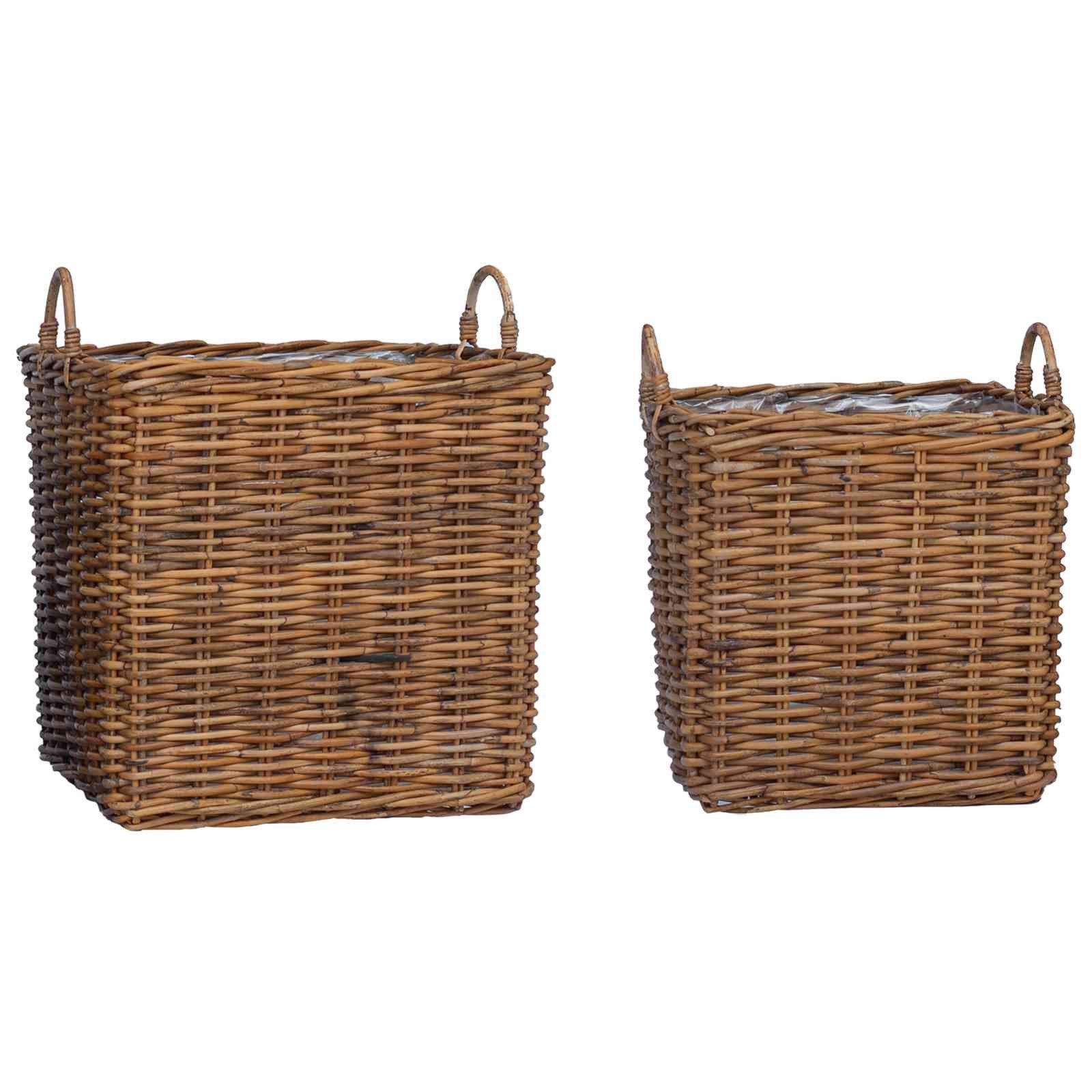 vidaXL Aufbewahrungskorb Pflanzer Korb mit Speicher 2 pcs Braun Lacak Rattan (2 St)