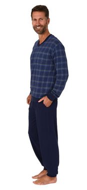 Normann Pyjama Herren Schlafanzug langarm Pyjama mit Bündchen und karierten Oberteil