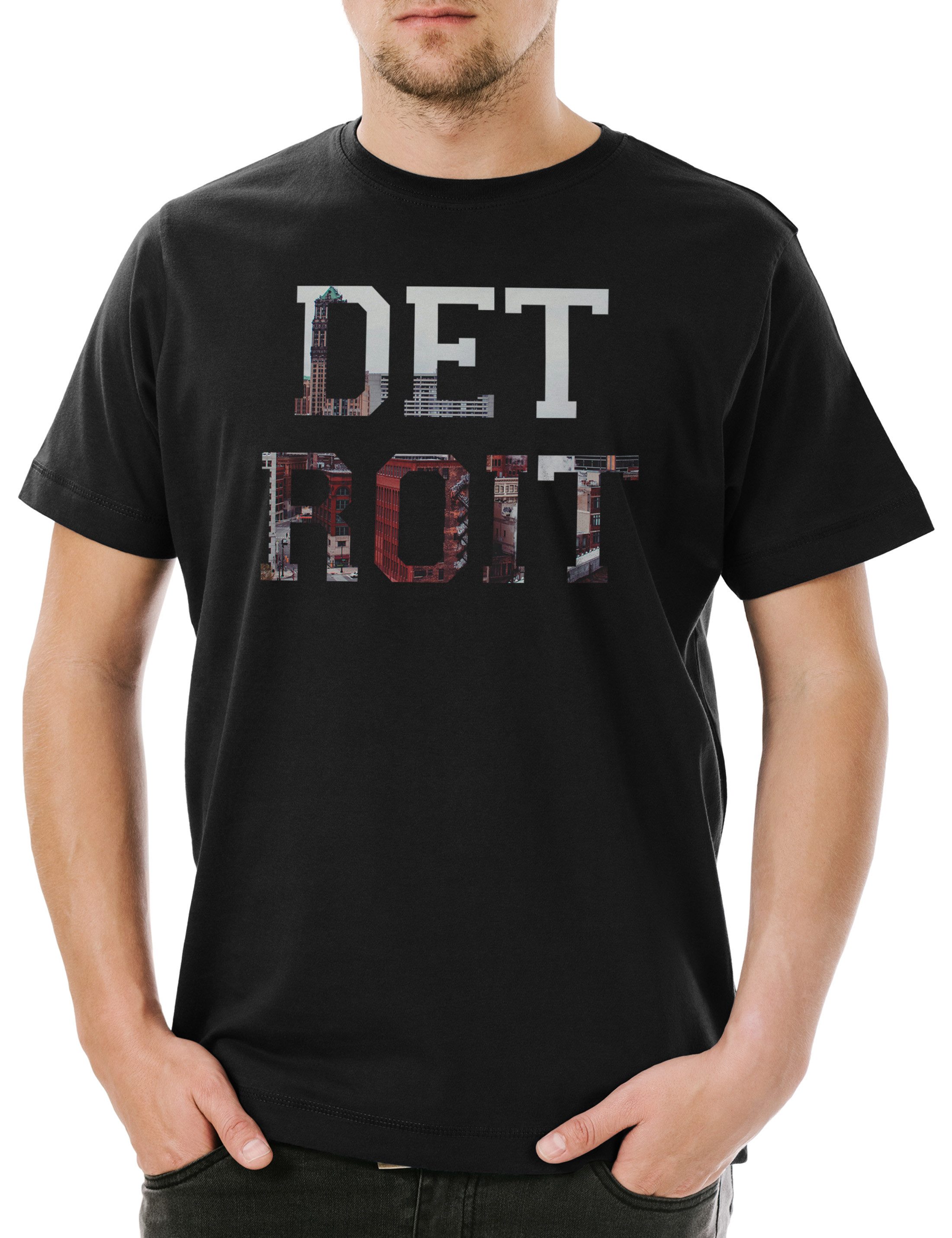 Print-Shirt Detroit Herren T-Shirt Michigan Skyline Stadt City USA Amerika Rock US