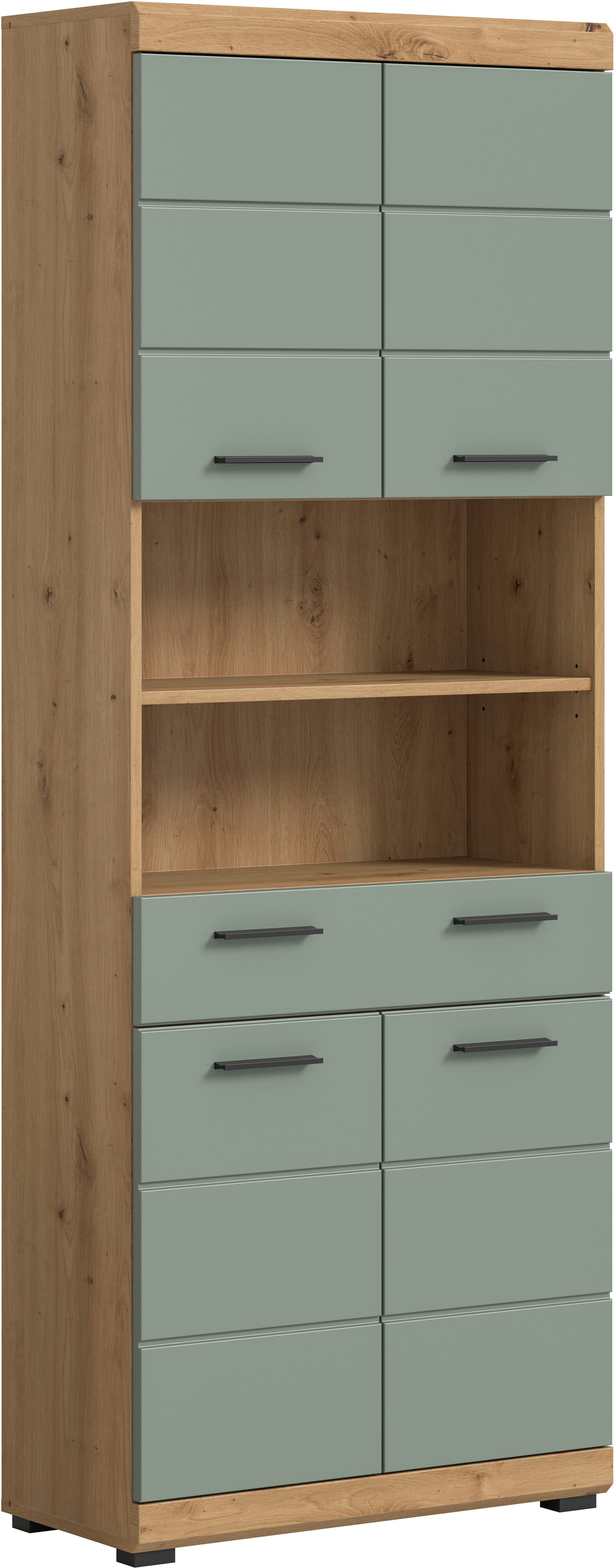 welltime Hochschrank SIENA, Breite 74cm, 4 Türen, 1 Schubkasten, 2 offene Fächer, MDF-Front (TOPSELLER) in verschiedenen Farben erhältlich, Badmöbel, Badschrank, Schrank, Bad