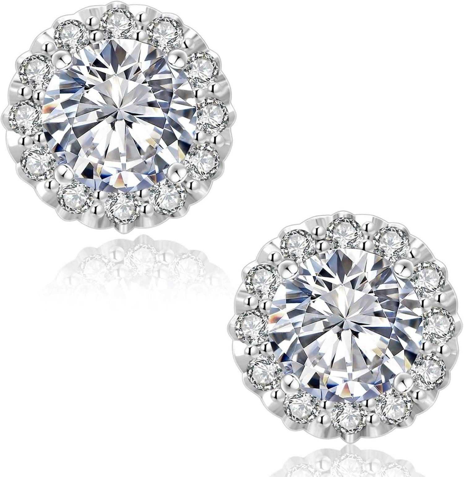 Ohrring und Ketten Set Moissanite Ohrringe Damen Halo Blume 2,0 Karat Silber 925 Weißgold