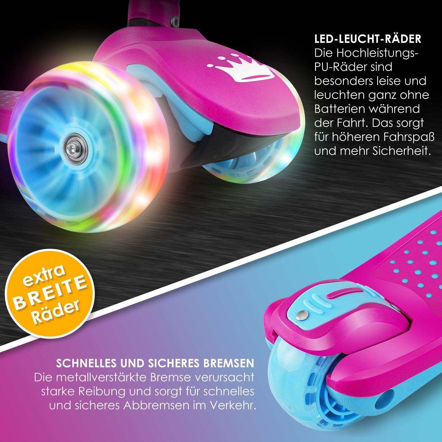 KIDIZ Cityroller, Roller Kinder Scooter X-Pro2 Dreiradscooter mit PU LED Leuchten