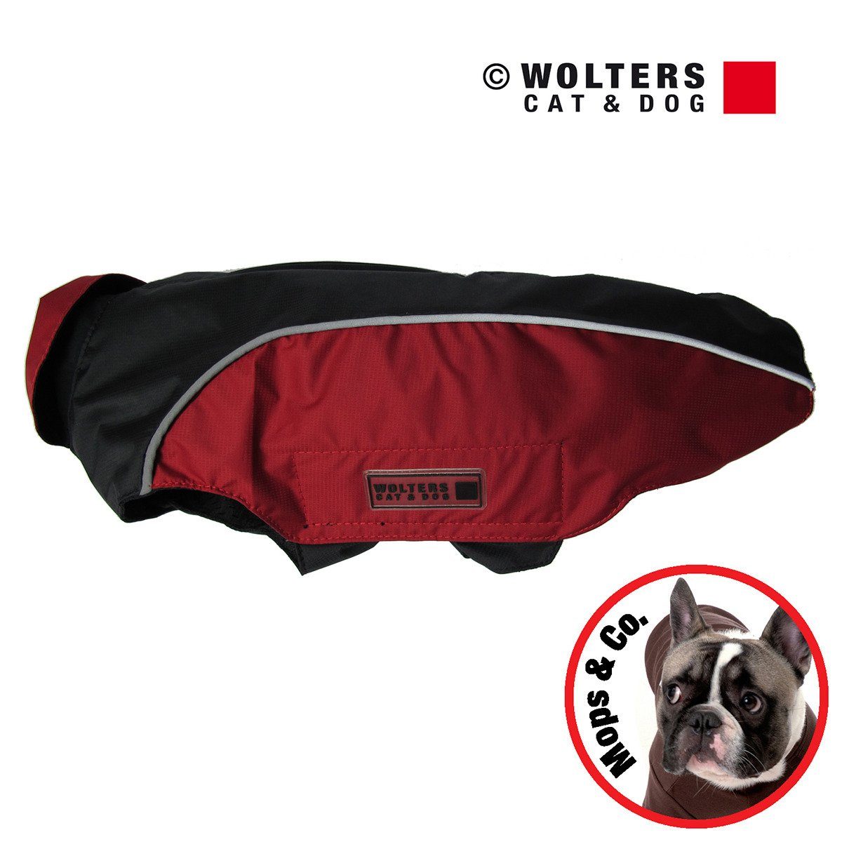 Wolters Hunderegenmantel Regenjacke Easy Rain für Mops & Co. schwarz/rot