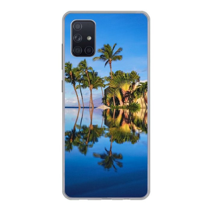 MuchoWow Handyhülle Am Wailea Beach in Hawaii spiegeln sich die Palmen im Wasser Phone Case Handyhülle Samsung Galaxy A71 Silikon Schutzhülle