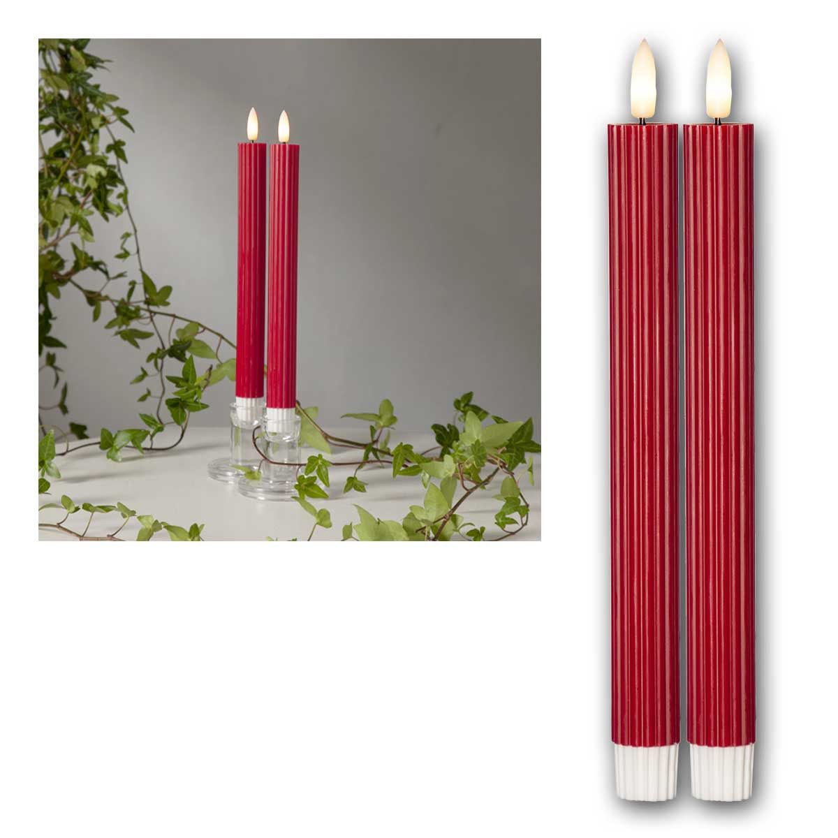 STAR TRADING LED-Kerze LED Stabkerzen STRIPE 2er Set rt 3D Flamme & Timer