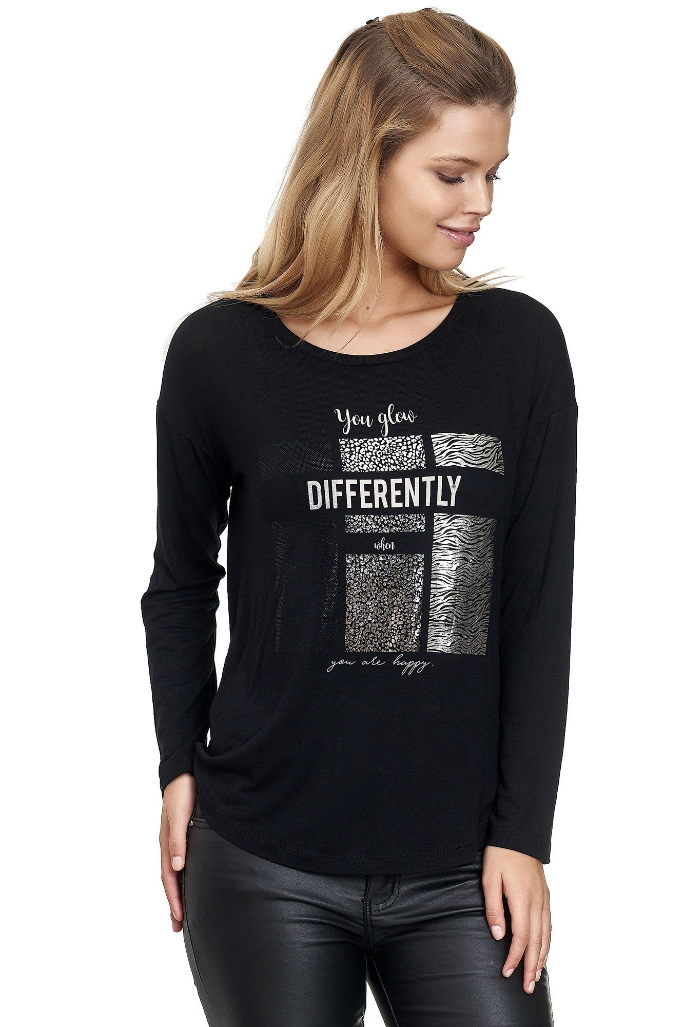 Decay Langarmshirt mit Glanzprint, Aus drei angenehmen Materialen