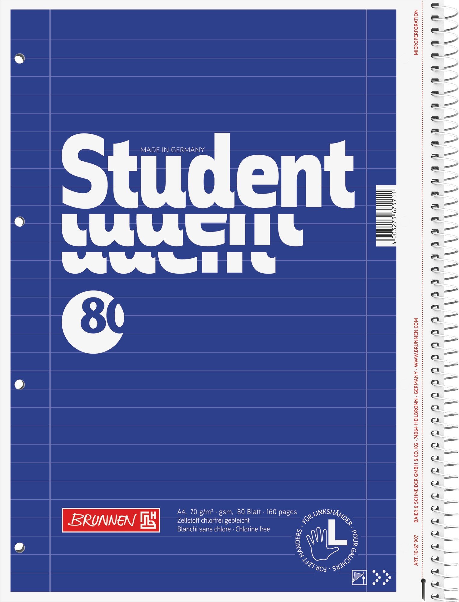 Baier & Schneider Collegeblock Collegeblock für Linkshänder A4 80 Blatt liniert