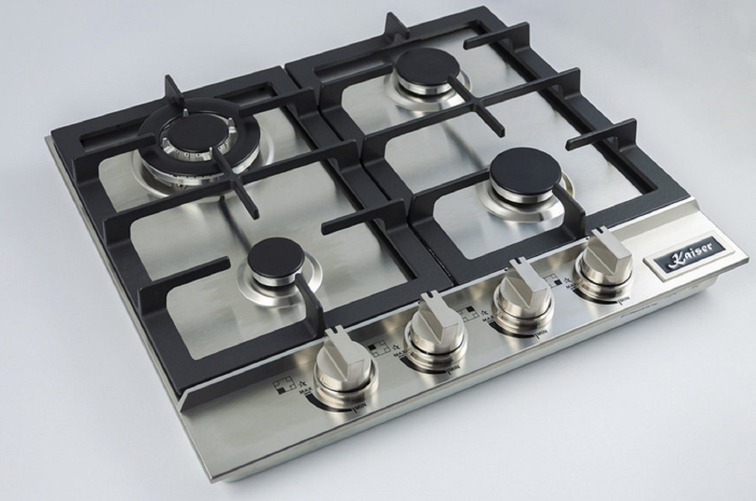 Kaiser Küchengeräte Gas-Kochfeld Einbau Gaskochfeld 60 cm, Edelstahl Einbau Herd 3,8 kW WOK Erdgas Fl.Gas KG 6357 Turbo, Einbau Gaskochfeld 60 cm, Edelstahl Einbau Herd 3,8 kW WOK