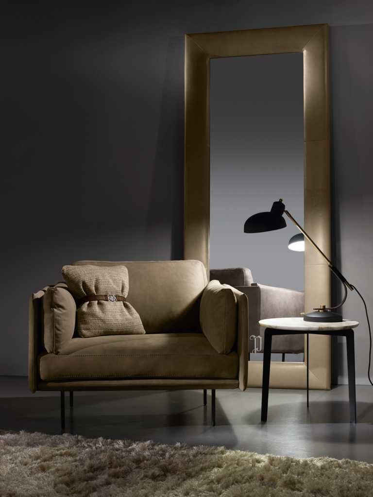 JVmoebel Sessel Design Sessel Grau Polster Leder Modern Wohnzimmer Luxus Holz Möbel