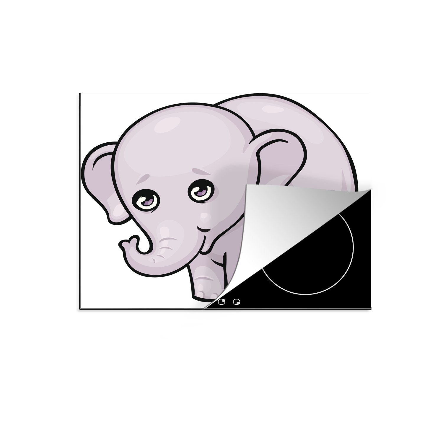 MuchoWow Herdblende-/Abdeckplatte 60x52 Ceranfeldabdeckung tlg), (1 Eine Vinyl, Elefantenbabys, cm, Cartoon-Illustration eines Mobile Arbeitsfläche nutzbar