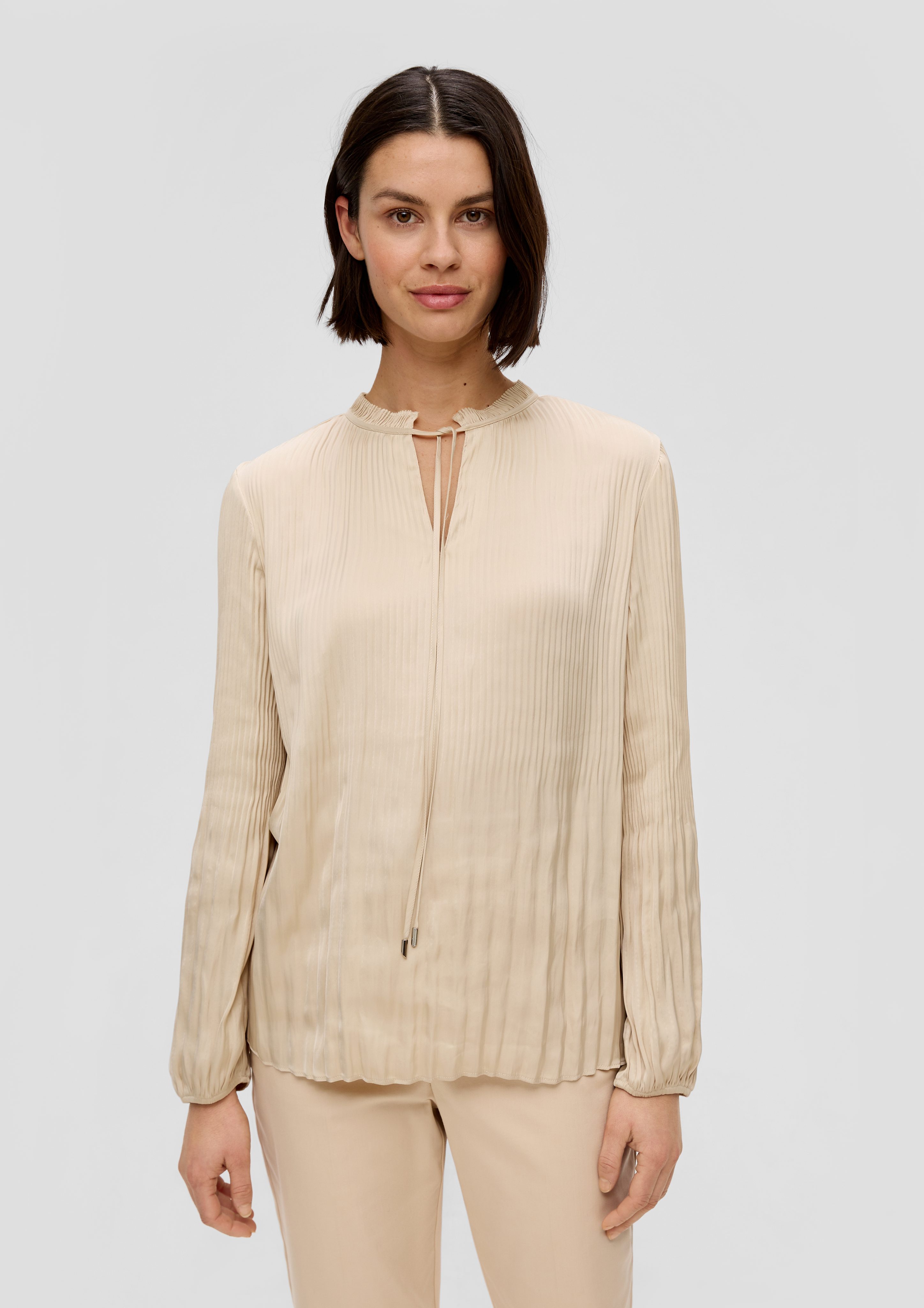 Langarmbluse Bluse mit Plissée-Struktur
