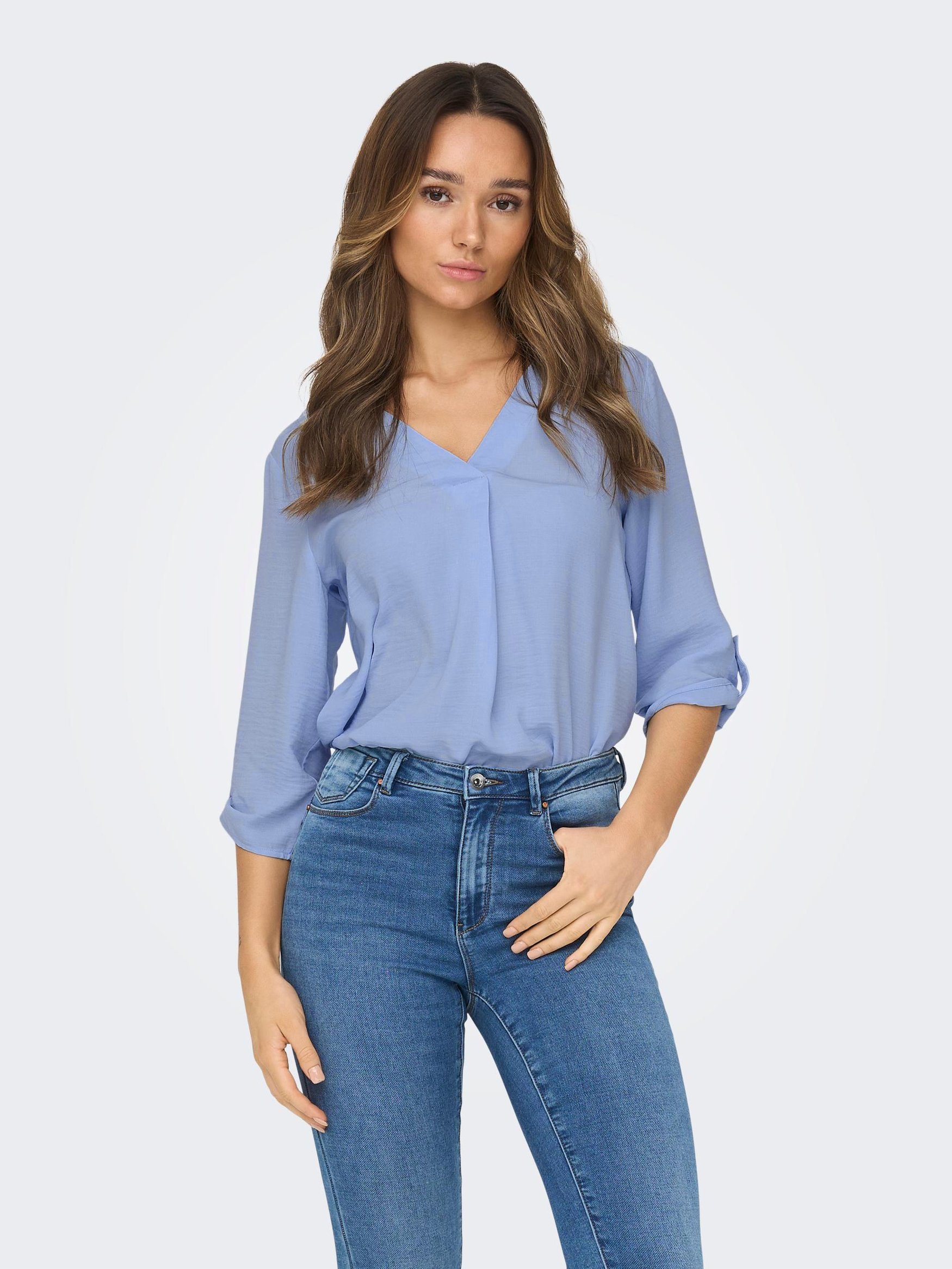 JACQUELINE de YONG Design Blusenshirt Shirt Freizeit (1-tlg) Hemd JDYDIVYA Blau 3703 V-Neck TOP in Bluse