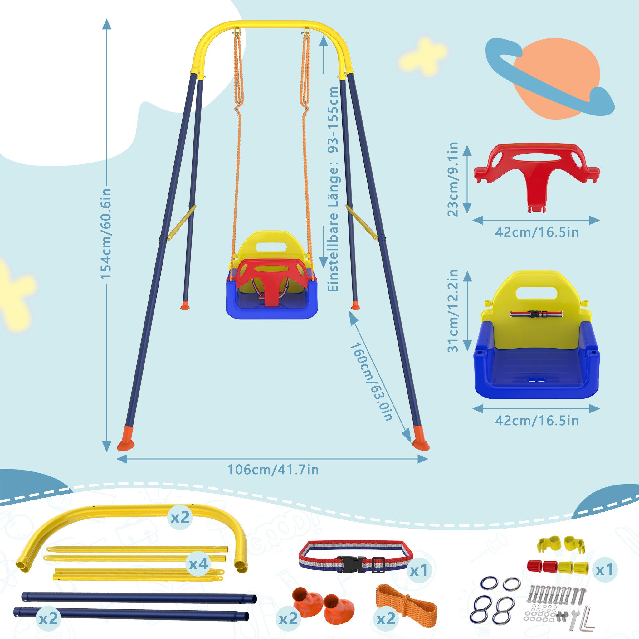 FIVMEN Einzelschaukel 3-in-1, Faltbare Kinderschaukel für Indoor und Outdoo günstig online kaufen