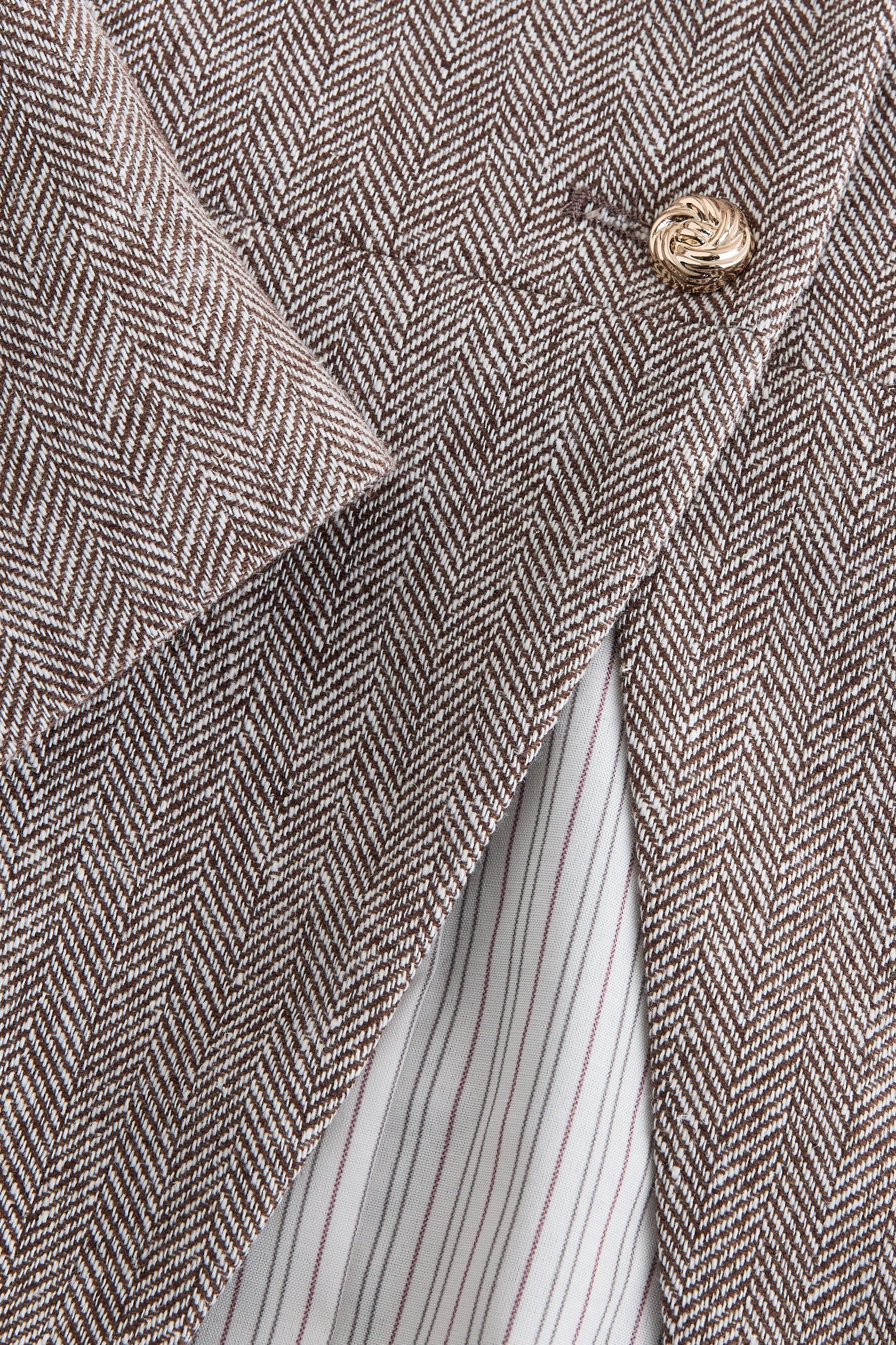 Next Jackenblazer Fischgrät-Jacke ohne Kragen mit hohem Leinenanteil (1-tlg)