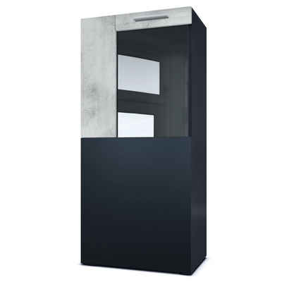 Vladon Standvitrine Movie (Standvitrine/Hängevitrine, mit 1 großen Tür, dahinter 2 geräumige Fächer) Schwarz matt/Beton Oxid Optik (51 x 110 x 31 cm)