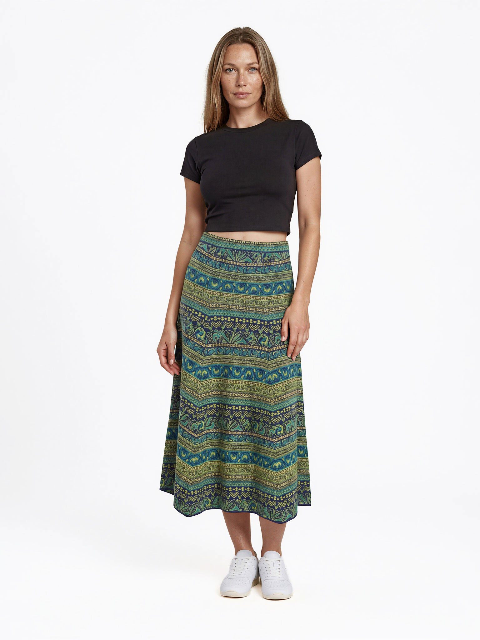 Himalaya Clothing Strickrock Damen ausgestellter Rock Jacquardmuster GOTS Bio-Baumwolle casual Elastischer Bund, femininer Schnitt und nachhaltig gefertigt