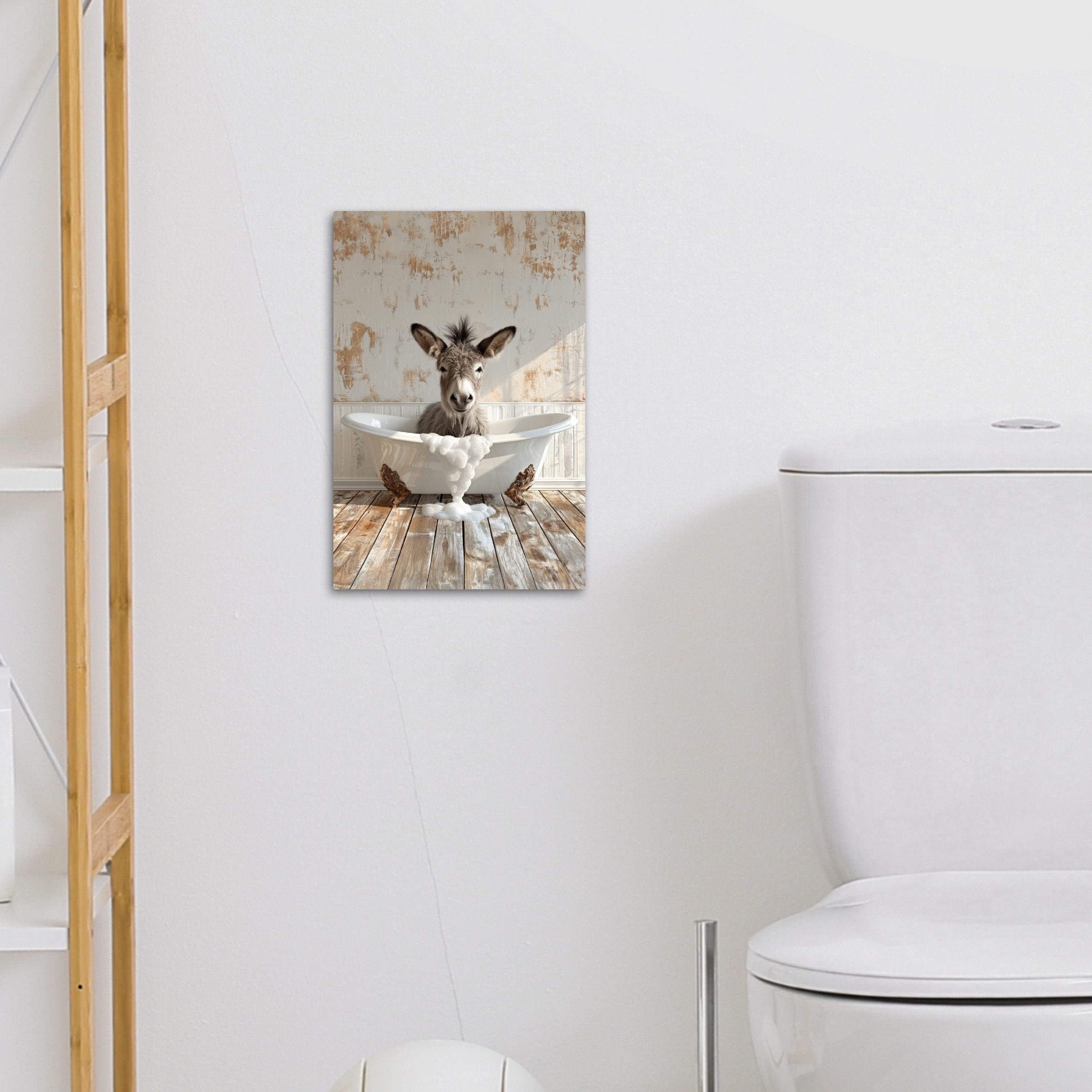 OneMillionCanvasses® Leinwandbild Esel - Tiere - Badewanne - Schaumstoff, Fotodruck (1 St), Badezimmer Deko, Bilder WC, Toilette Wanddeko 20x30 cm – Bild 4 von 5