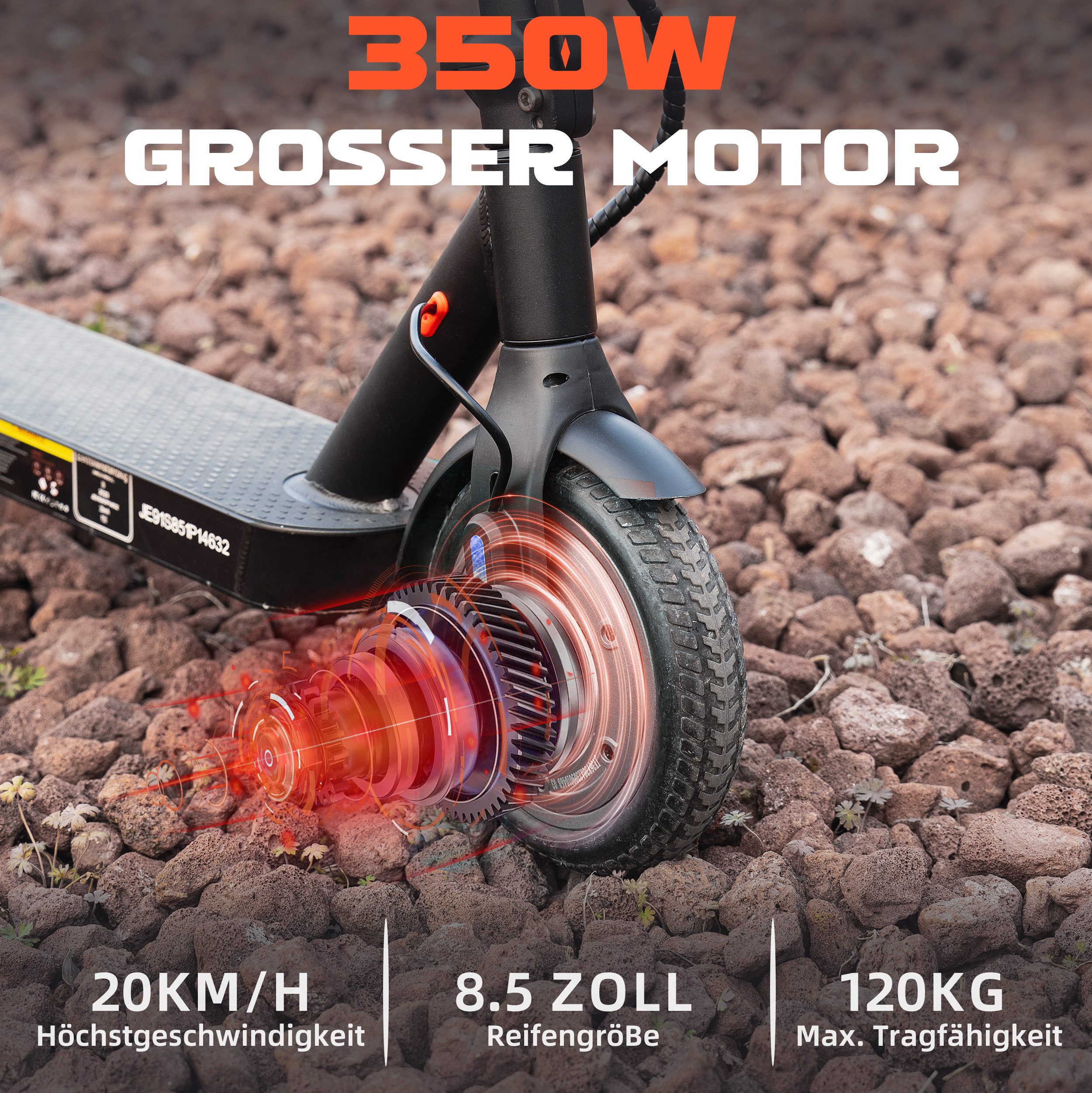 ZWHEEL E-Scooter mit Straßenzulassung ABE, 8,5 Zoll Elektroroller, max. 40km, Federung, 350 W, 20 km/h, (pannensicherer Vollgummireifen, mit APP & Bluetooth), E-roller, klappbar, duales Bremssystem, LED-Display, max. 120kg